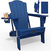 Vista 40 de THOEOE Juego de 2 Sillas Adirondack Plegables, Silla de Patio Exterior de HDPE para Todo Clima con Portavasos, Negro