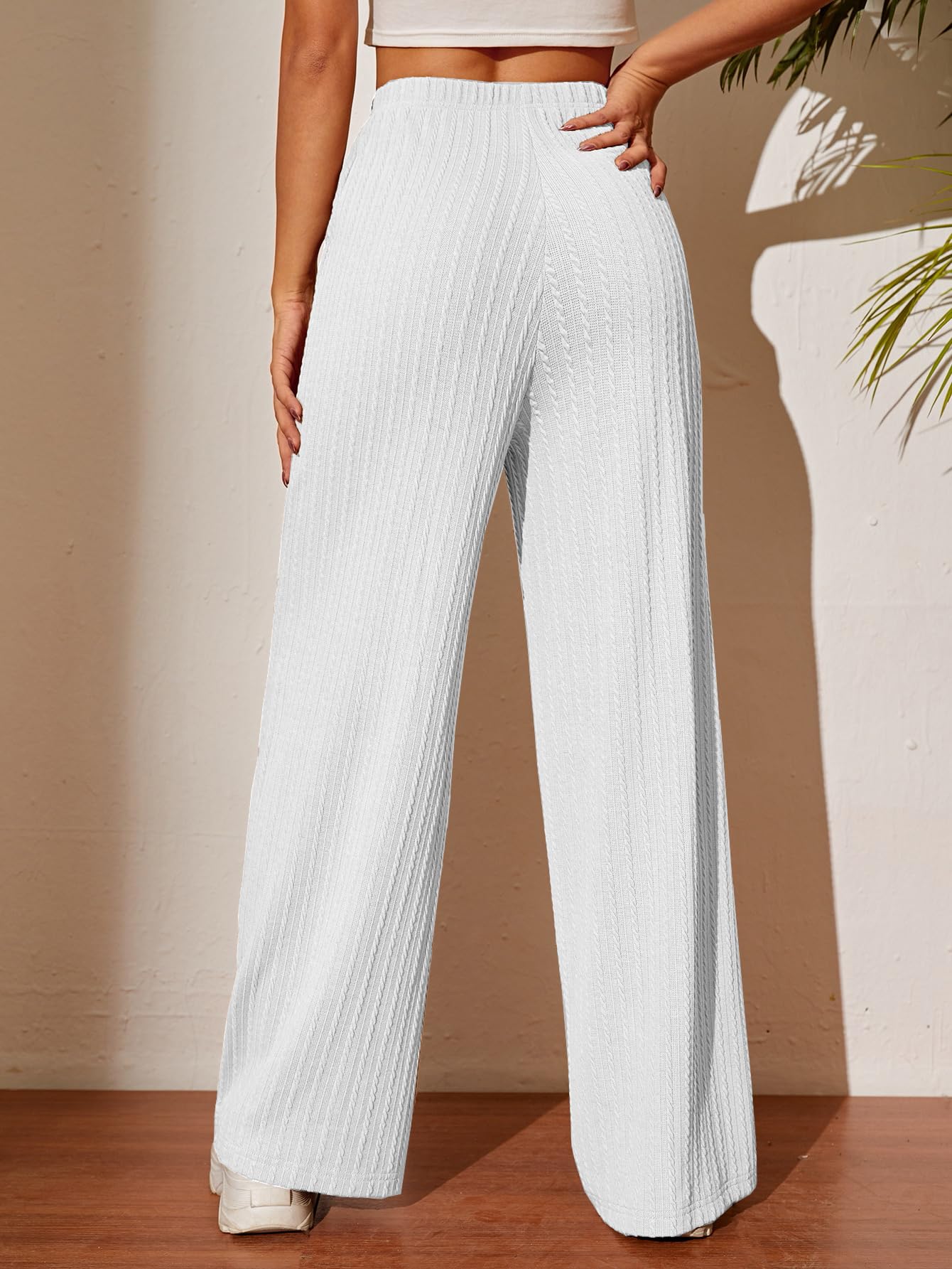 TOPLOT Pantaloni a palazzo da donna in maglia a costine, a vita alta, gamba larga, con elastico in vita, vestibilità dritta e rilassata, casual, ufficio, viaggi e salotto (5252)