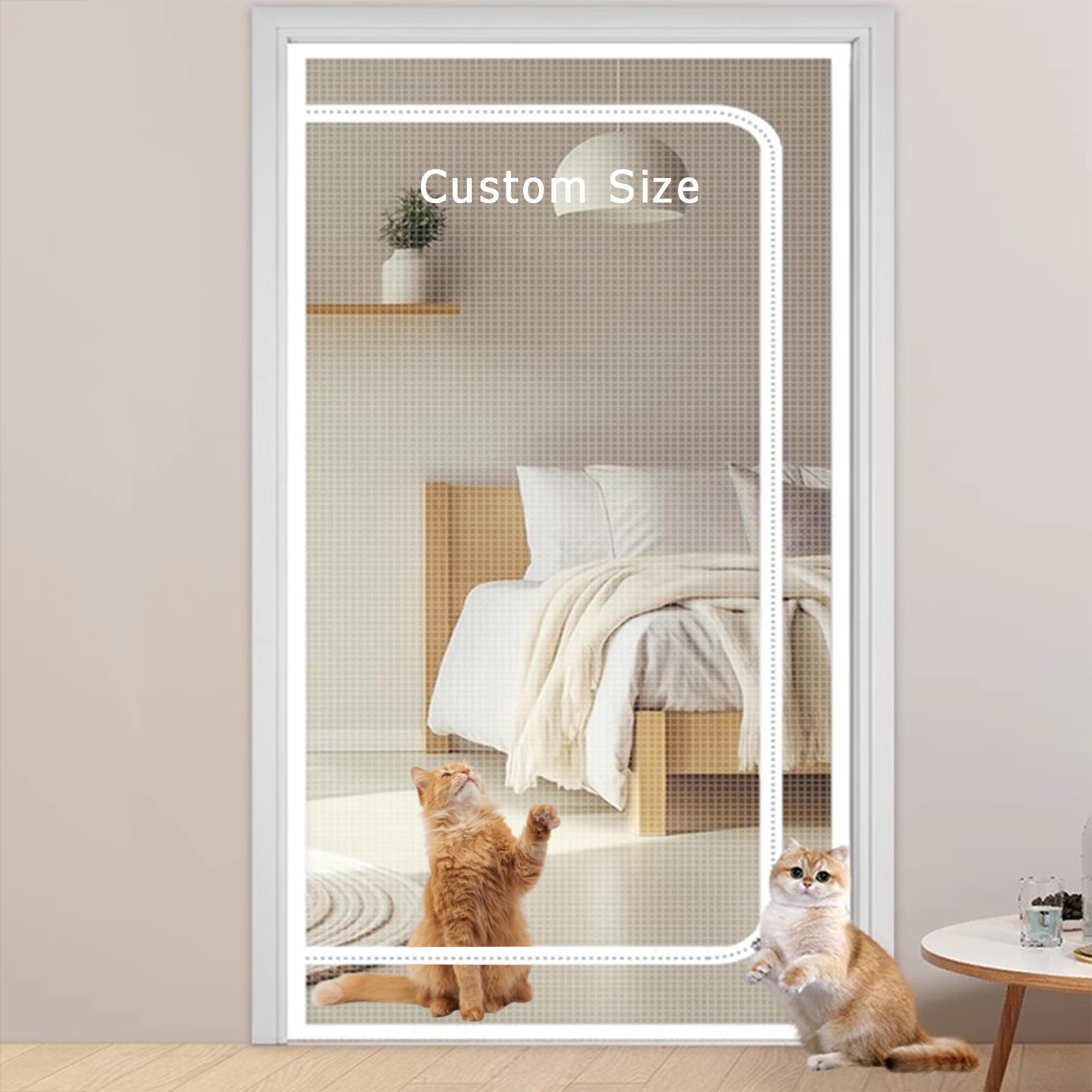 Duoleh Grey Custom Size Cat Dog Screen Doors, Insect Fly Mesh For Balcony Living Room Bedroom, Pets Proof Screen Door With Zipper, Prevent Pet Escape Door Curtains (Custom Size)