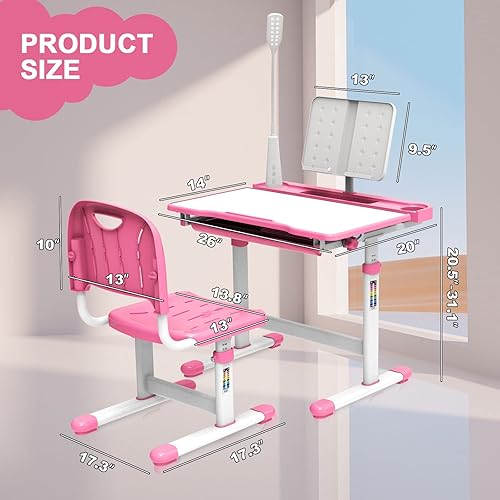 Miniatura 7 de Escritorio infantil para dormitorio, escritorio escolar de altura ajustable para niños, escritorio de estudio para niños, escritorio inclinable con
