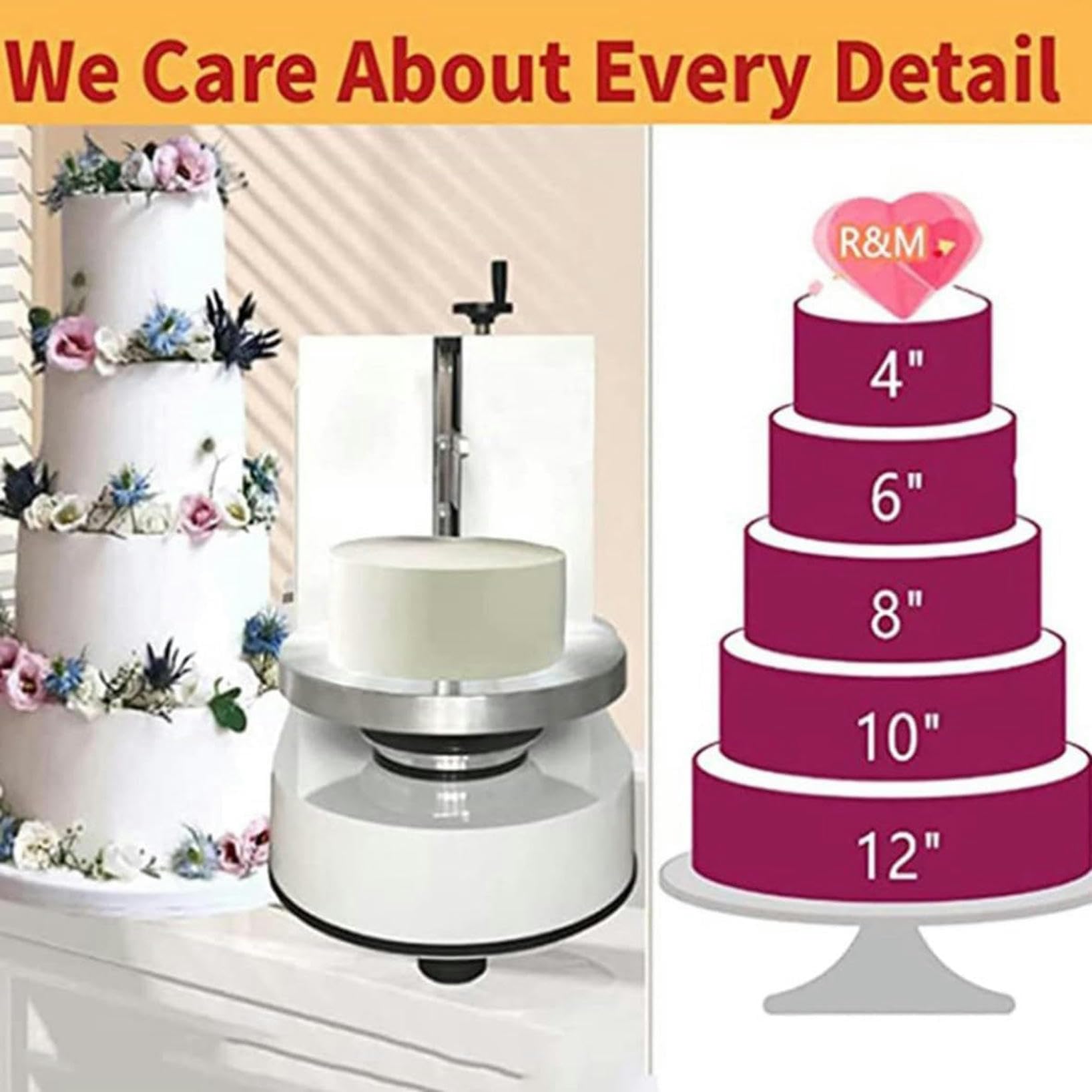 Automatique D'épandeur Décoration Crème Niveleur, Réglable Gâteau Grattoir Crème Spatule Outil De Cuisson Edges Lisseur Machine Glaçage Gâteau d'anniversaire,Pink