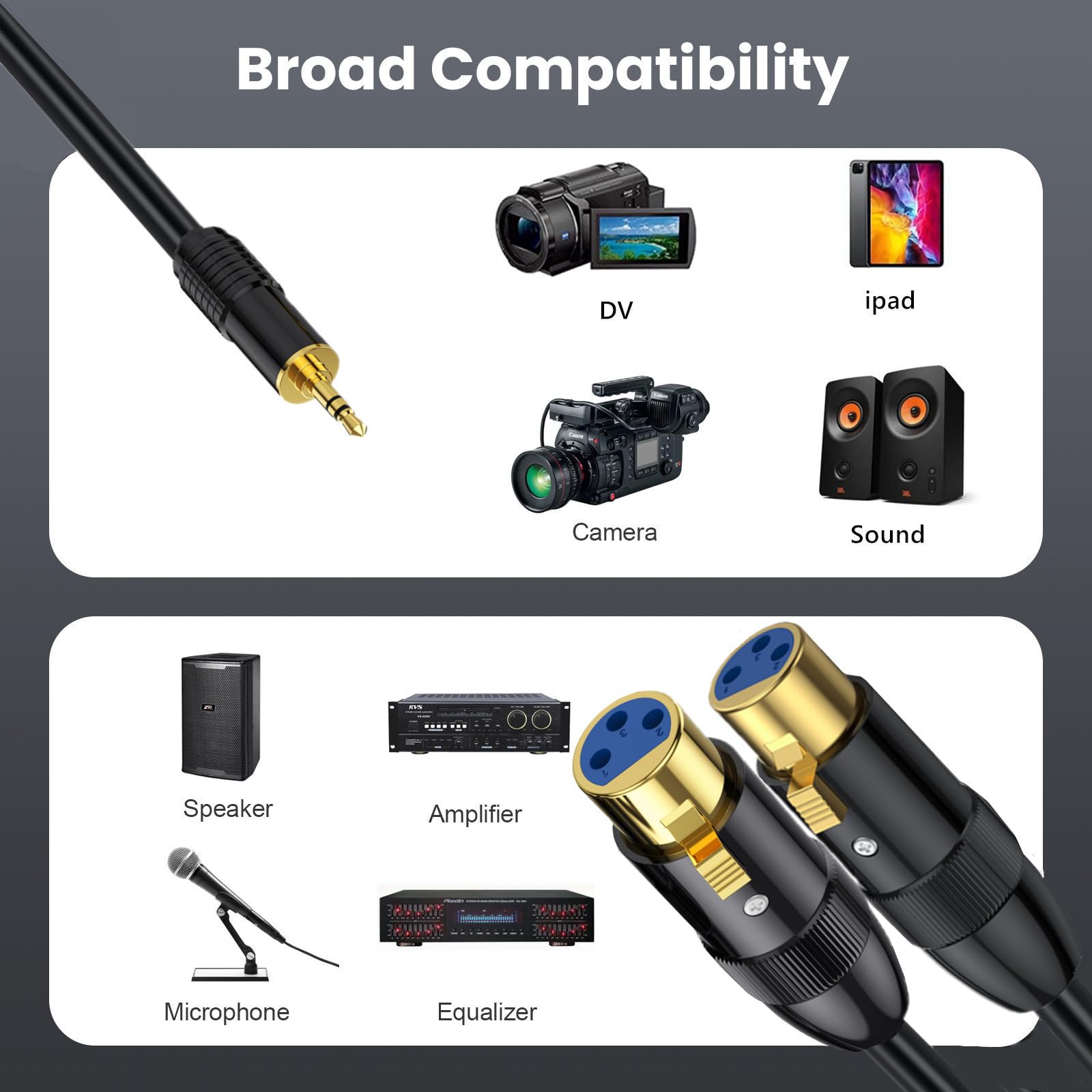 MOTONG XLR-Mikrofonkabel, vergoldeter Stecker auf Dual-XLR-Buchse, unsymmetrisches Verbindungskabel für Mikrofon, Soundkarte, Camcorder und mehr, 0,5 m (Stecker auf Buchse)