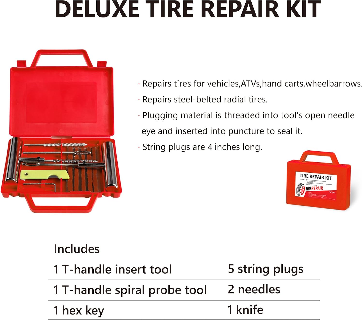 4 Piece Car Jack and Stand Kit with 2 Ton Floor Jack,Jack Stands Tire Repair Kit for Garages, Automotive,Repair Shops and DIY, Portable, Lifting Range 3.3" - 15.2", Heavy Duty Steel, Red