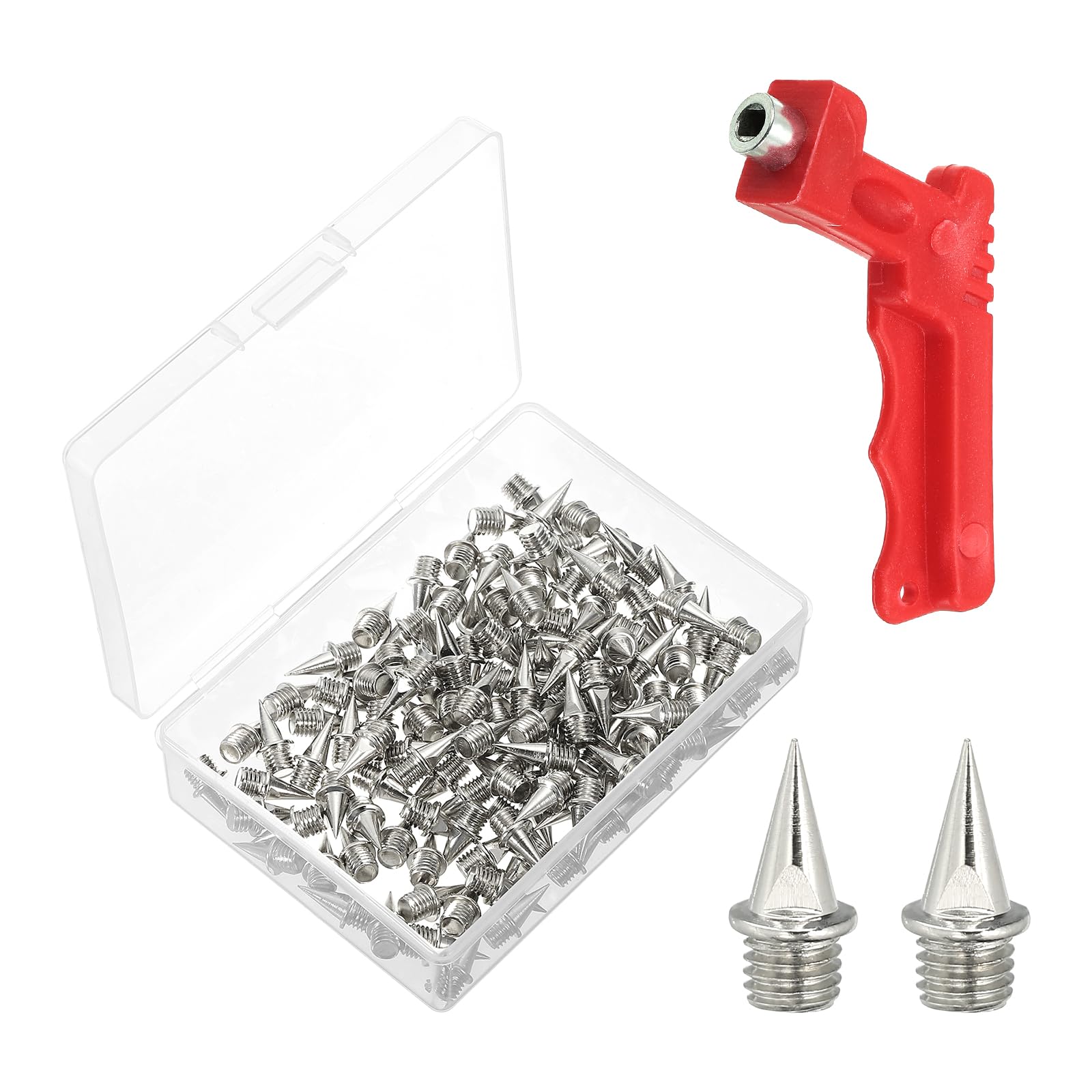 PATIKIL 3/8 Inch Steel Track Spikes, 120 Pack Sports Shoes Spikes Replacement Accessories with Spike Wrench for Long Jumping Running, Silver Tone