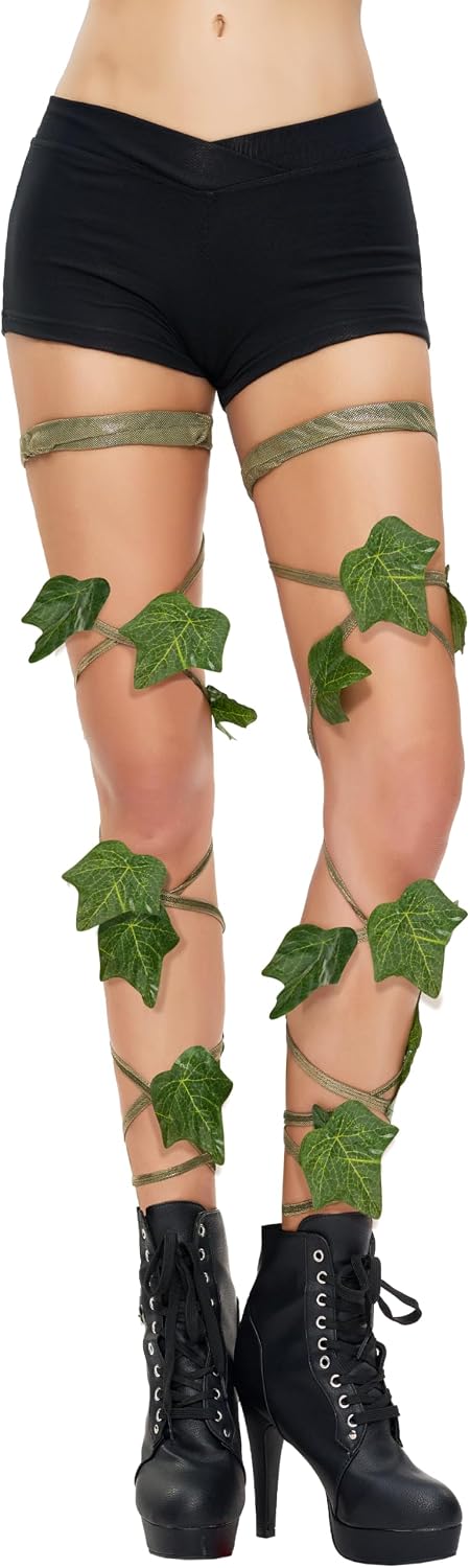 Spooktacular Creations Green Leaf Leg Wraps Shimmer Garter for Adult Women, Garter Leg Wraps for Rave Dancing Party, Halloween Costume Cosplay Parties
