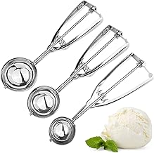 Zeripikfoasp 3 Pieces Ice Cream Scoop, Stainless Steel Ice Cream Scoop with Trigger, Scoop Squeegee, Ice Cream Dispenser 4 cm, 5 cm, 6 cm, for Fruit, Ice Cream, Dough