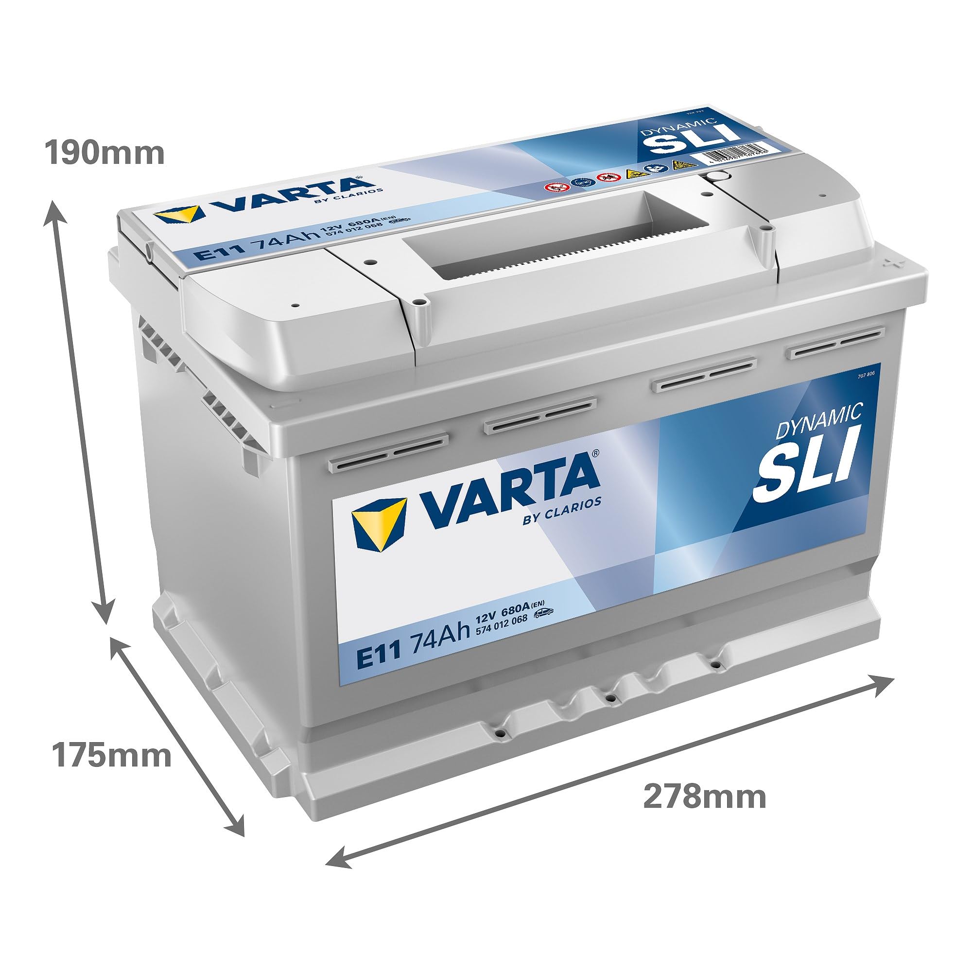 VARTA Batería 74, Ah 680, A/EN 574012068K262 L 278mm B 175mm H 190mm Compatible con PEUGEOT 208 I Hatchback CA, CC, OPEL Corsa D Hatchback S07, SKODA Octavia III Combi 5E5, AUDI A4 B8 Avant 8K5, VW
