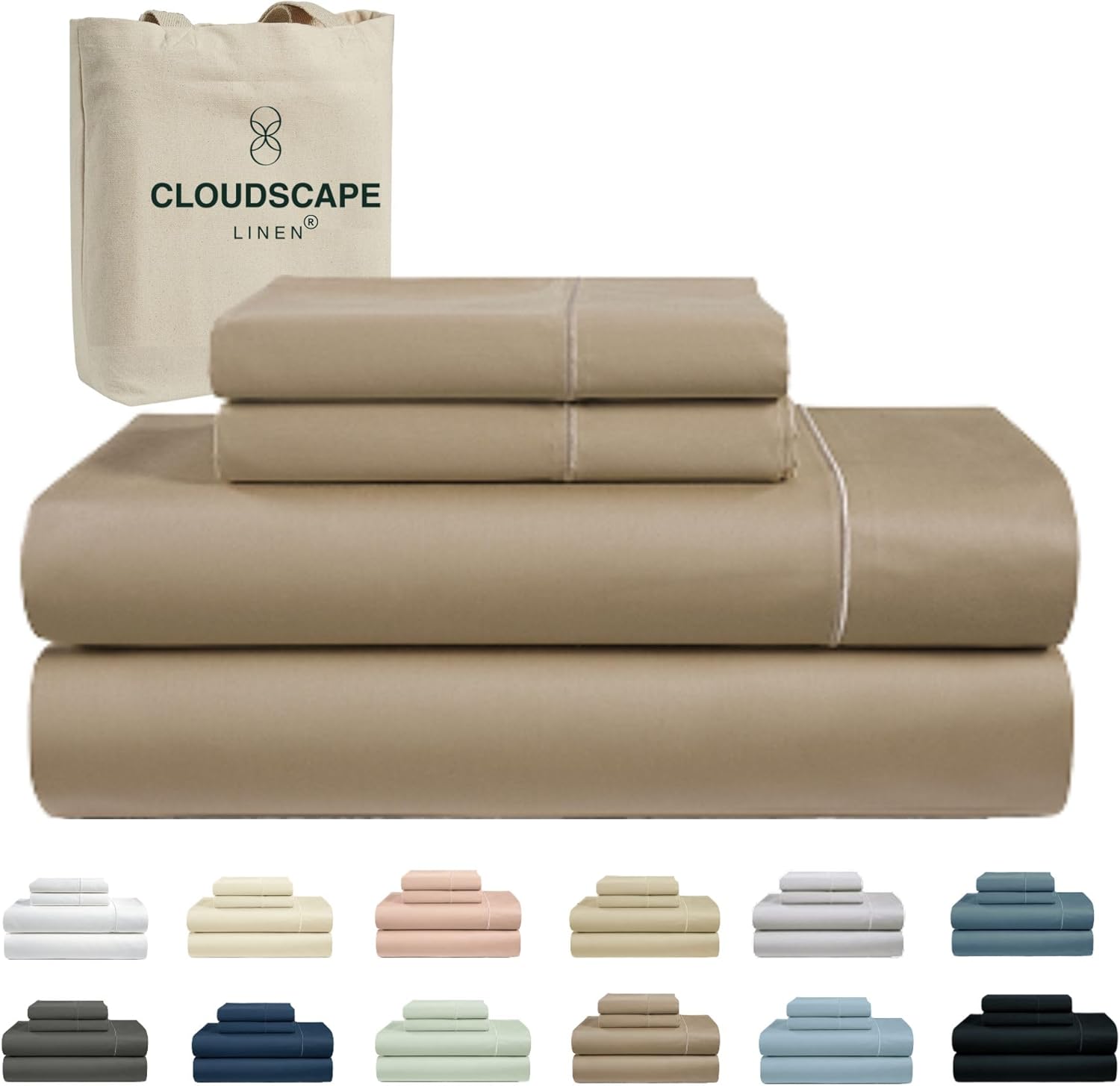 Cloud Scape Linen 100% Egyptian Cotton King Sheets Set  1000 Thread Count, 4-Piece Soft Hotel Quality Bedding Set,Deep Pockets up to 16, Taupe