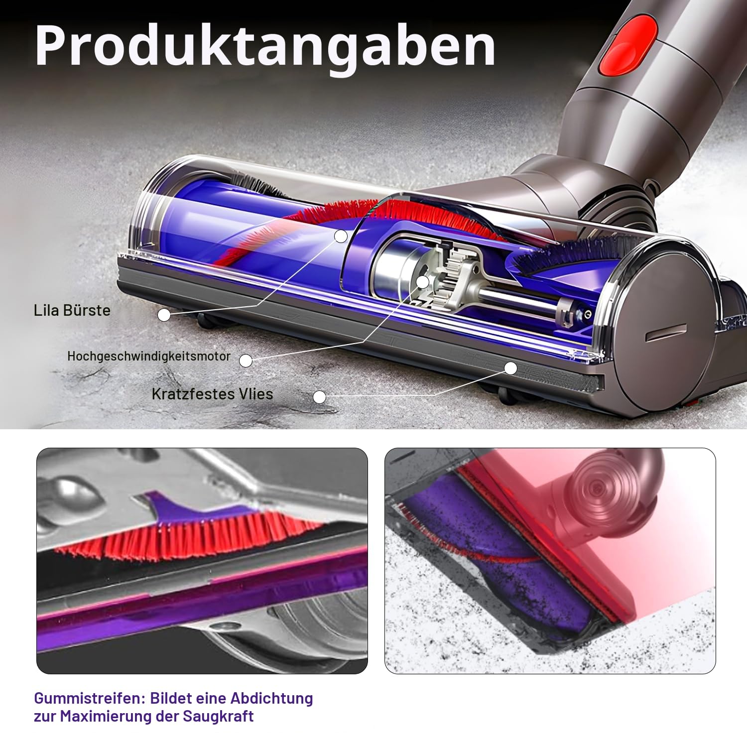 Elektrische Bürste kompatibel für Dyson V7 V8 V10 V11 V15，Ersatzteil Direktantrieb Reiniger Kopf Turbine Bodendüse，Zubehör für Turbobürste mit Schnellspanner für Hartboden und Teppiche