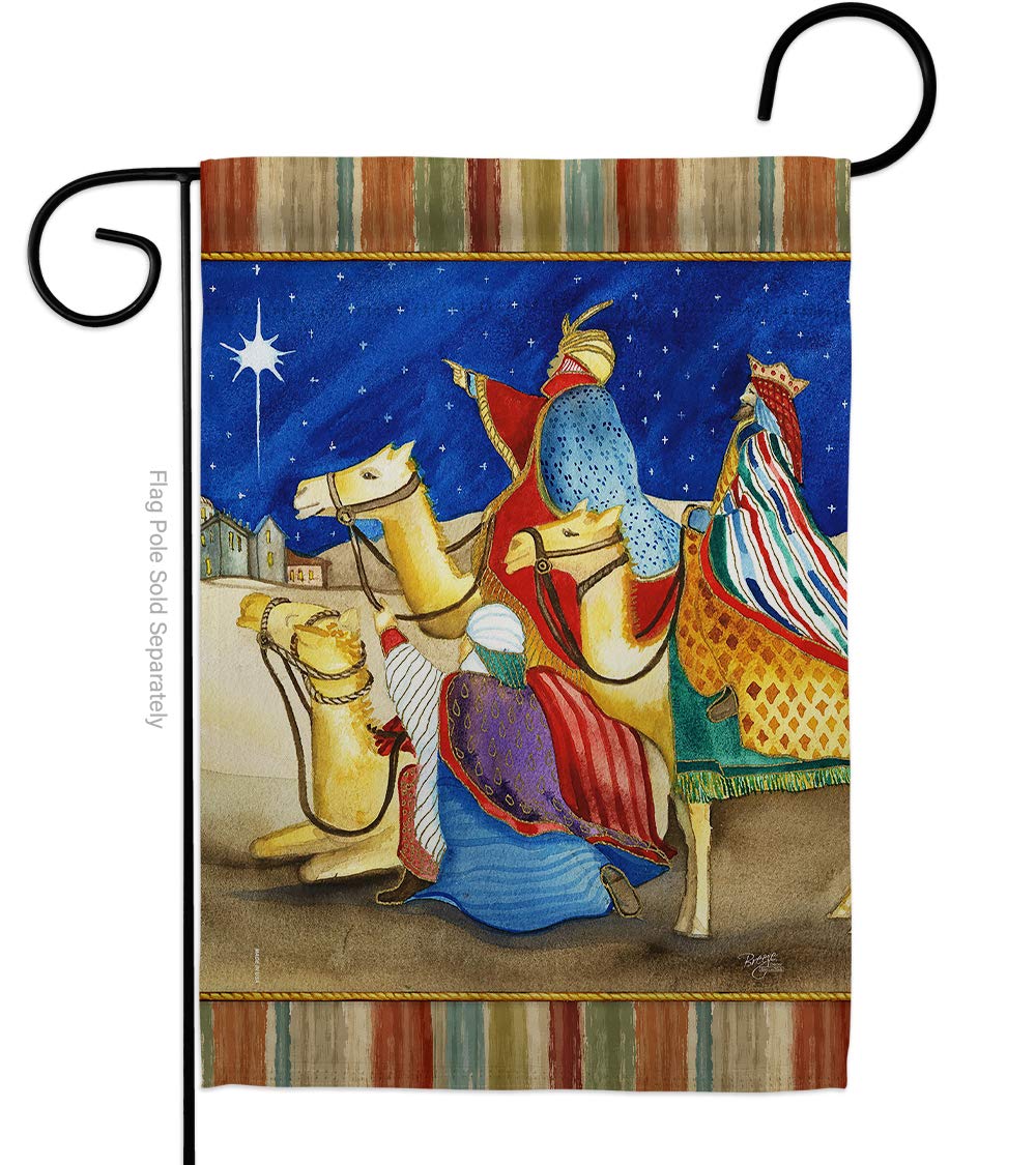 Three Kings Garden Flag Wintertime Wise Men Star Baby JesusSeason Christian Small Decorative Gift Yard House Banner Double-Sided Made In USA 13 X 18.5