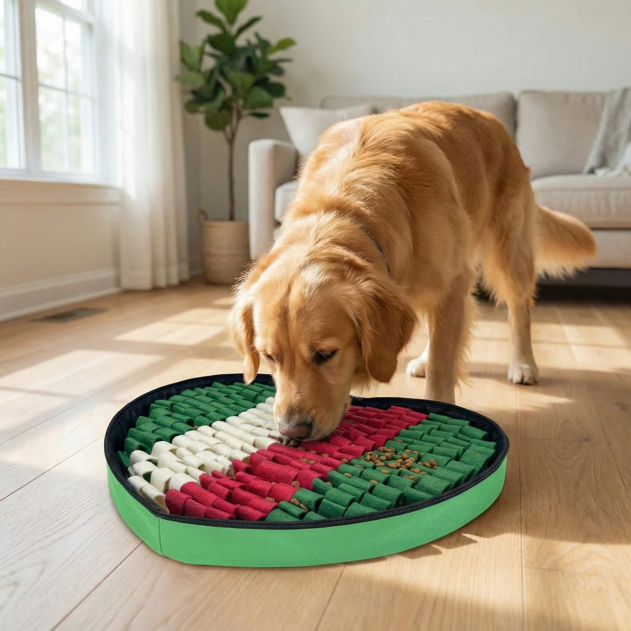 Schnüffelteppich für Hunde, Herzform, Intelligenzspielzeug, Schnüffelmatte zur Nasenarbeit, rutschfest, Waschbar, Beschäftigung für kleine und große Hunde (Grün)