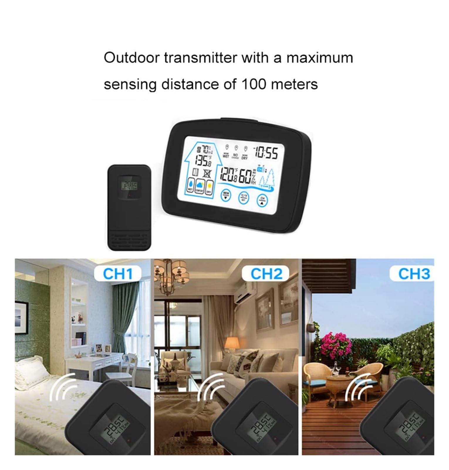 Stazione meteorologica, Stazione meteorologica wireless con display a colori, monitor termometro digitale(White)