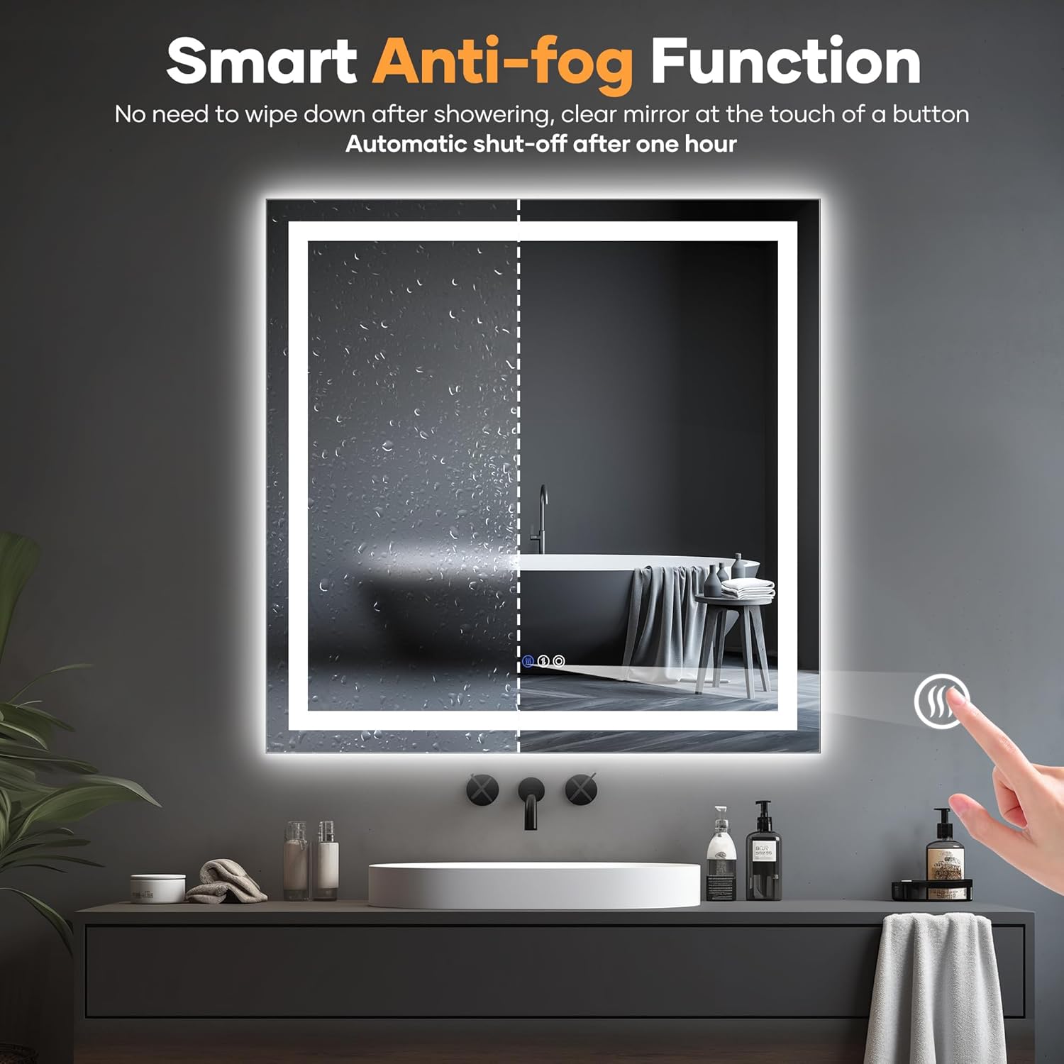 LED Bathroom Mirror with Lights, 36×36Inch Front and Backlit Led Mirror for Bathroom, 3 Colors Dimmable, Defogging, Memory Function, Shatterproof, Tempered Glass, Horizontal/Vertical,UL Listed