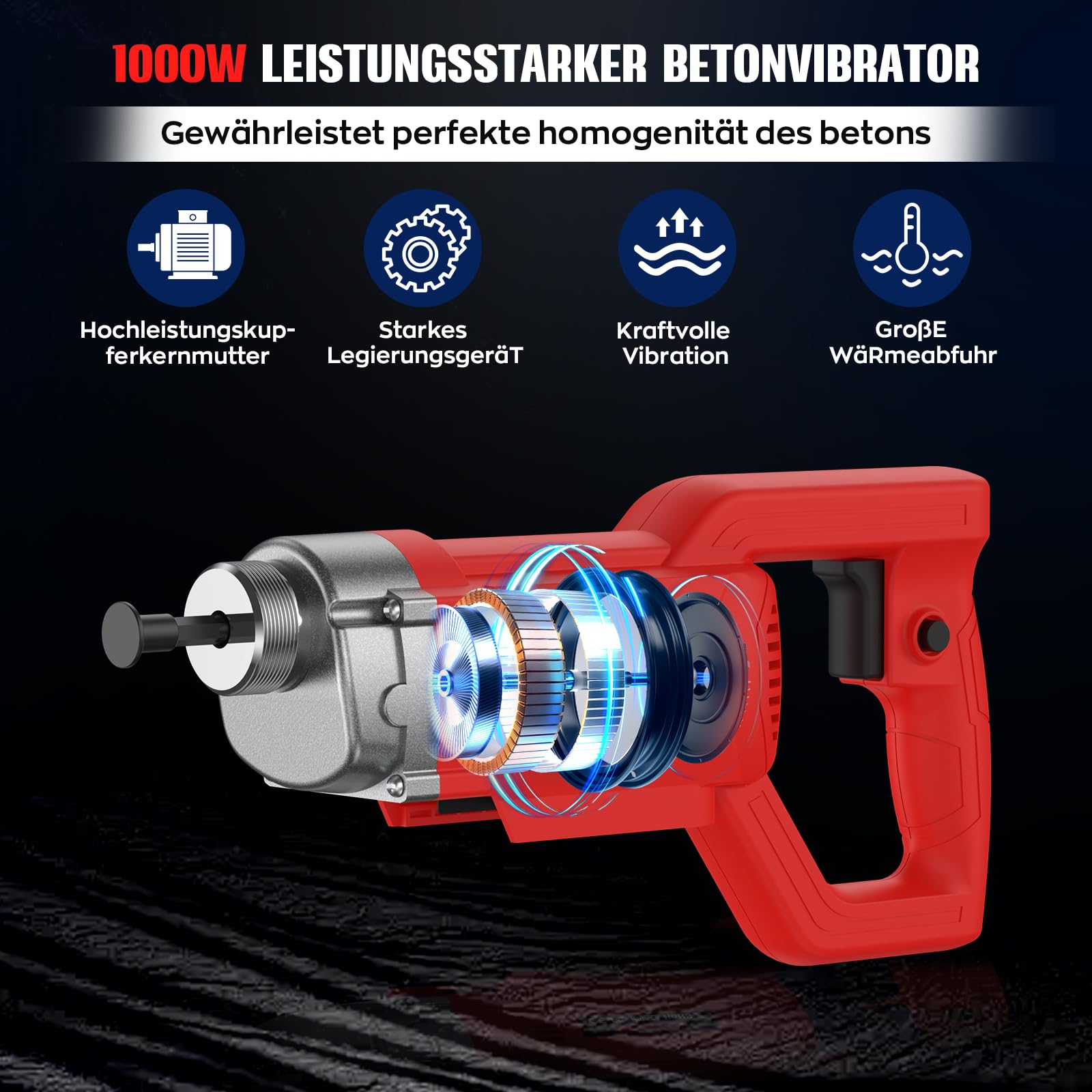 IMAYCC 21V Vibratore per Calcestruzzo Senza Cavo, Senza Spazzole Vibratore da Costruzione Elettrico 3980giri/min, Lunghezza asta Vibrante 1.5M, per Strade Tunnel Ponti (Senza Batterie）