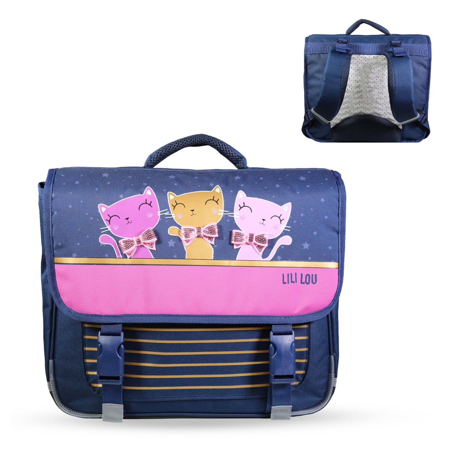 Bagtrotter – Cartable 38 cm – Lili Lou x Phileas Bleu – Primaire – Bretelles et dos rembourrés – Bandes Réfléchissantes – Grand Rangement – Marque Officielle Lili Lou