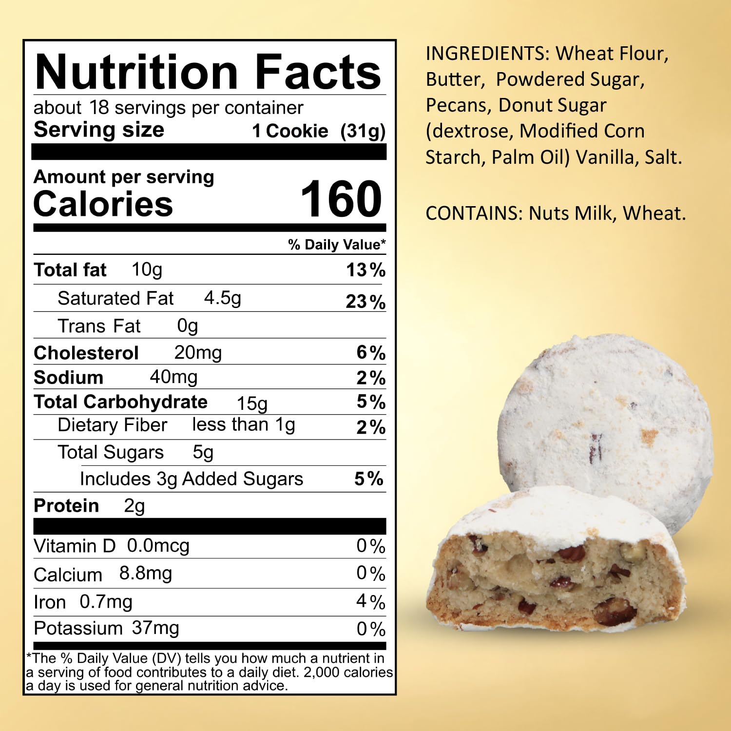 Cremelle Butter Pecan Meltaway Cookies, Pack of 18 Butter Pecan Cookies, Thoughtful Food Gifts for Adults, Ultimate Cookie Gifts for Mothers Day and Family Celebrations, Individually Wrapped.