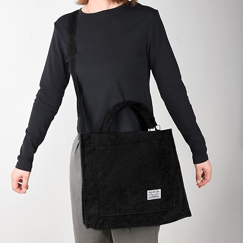 Miniatura 6 de Maki Izumi Bolsa de mano, bolsa de pana, bolso pequeño para mujer, bolso negro para mujer, bolsa de lona, bolsas de lona con asas.