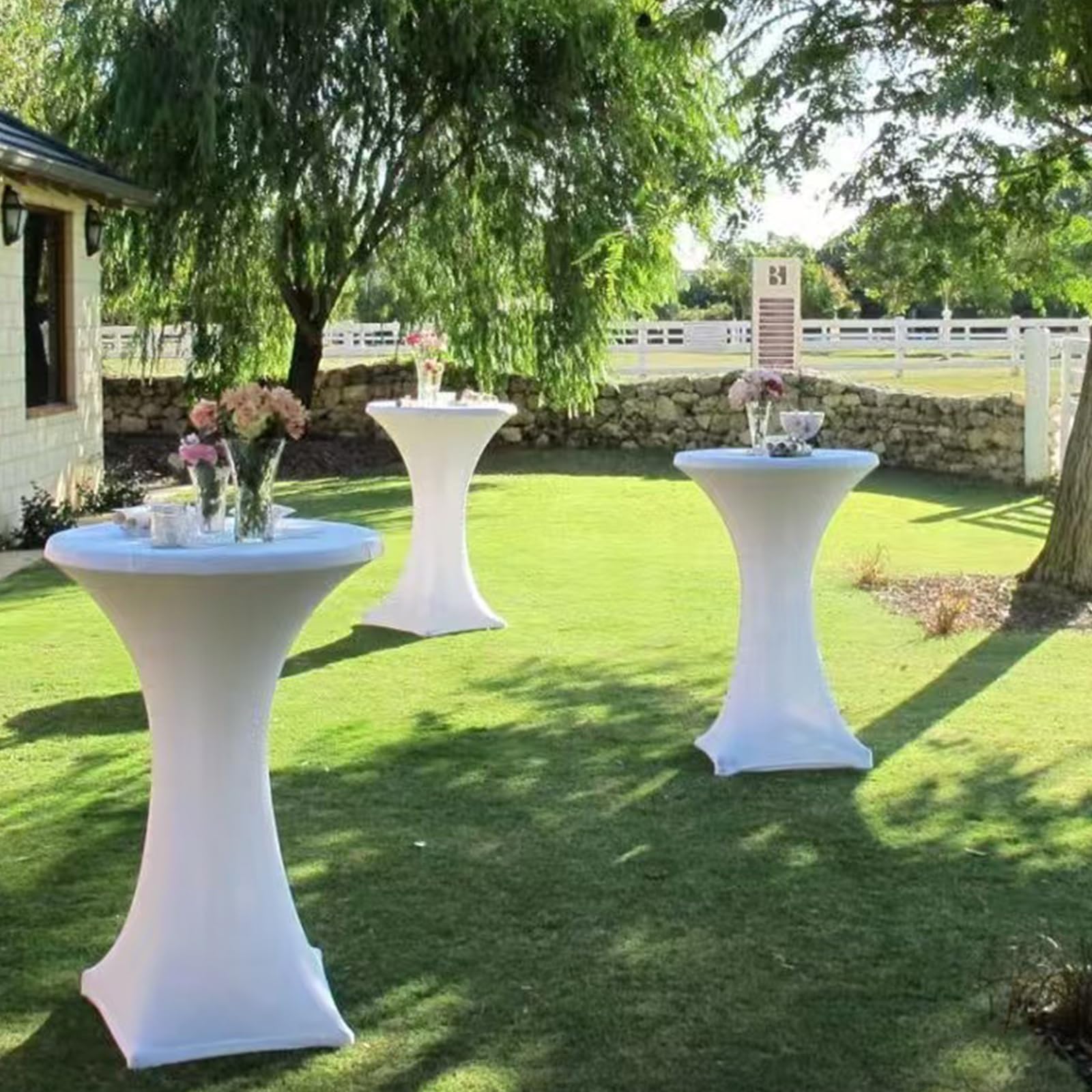 Pesonlook Paquete de 8 manteles elásticos de elastano con esquinas cuadradas de 70 x 110 cm, color blanco, para mesa alta, mantel redondo para cóctel, bar, boda, cóctel, fiesta, banquete (blanco)