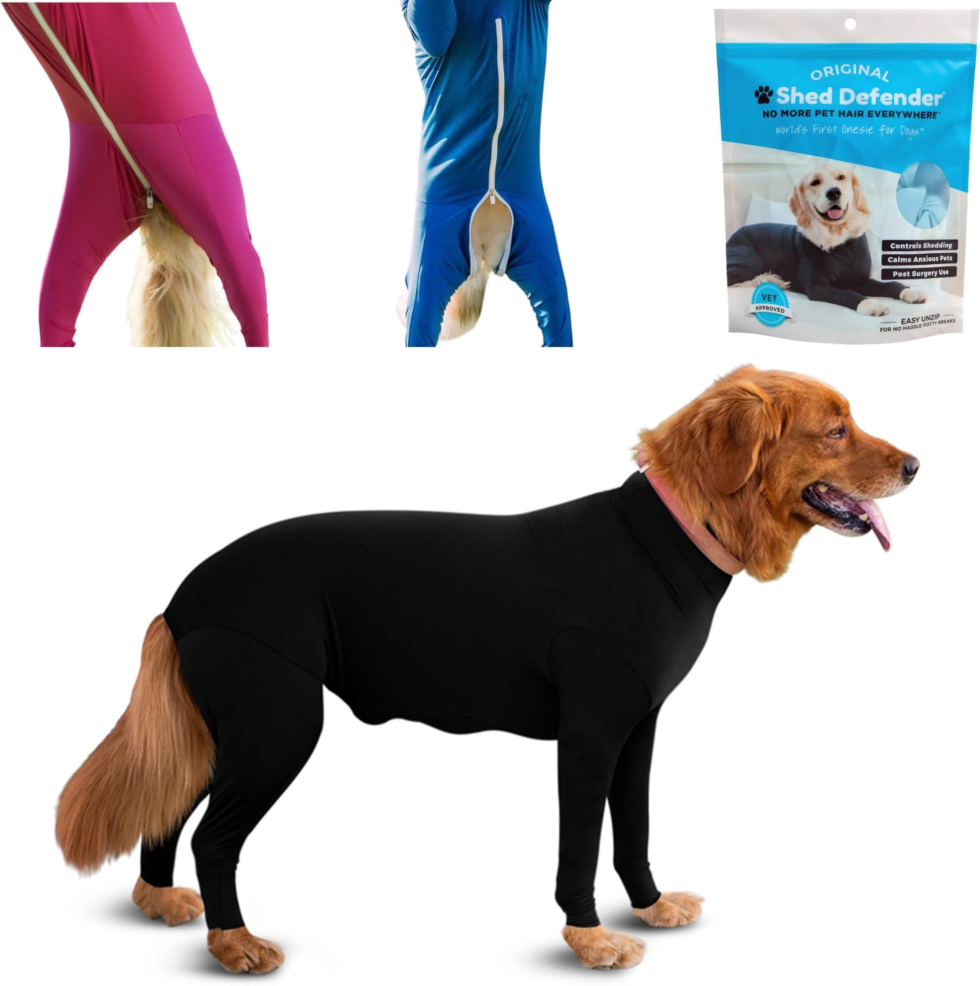 Shed Defender Original Dog Onesie for Dog Shedding, Seen on Shark Tank, Lightweight Breathable, Bodysuit for Dogs, Recovery Suit, Jumpsuit, Dog Body Suit, Shed Shirt, Post Surgery Onesie, Vet Approved