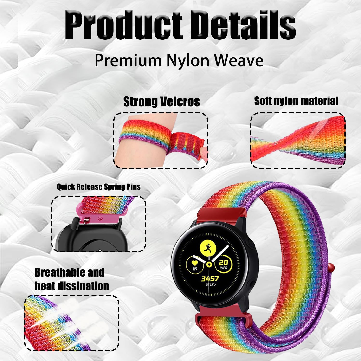 18mm 19mm 20mm 22mm Pasek sportowy z nylonu do zegarka Garmin/Galaxy/Amazfit/Huawei,Miękkie nylonowe paski wymienne zegarków sportowych typu unisex.