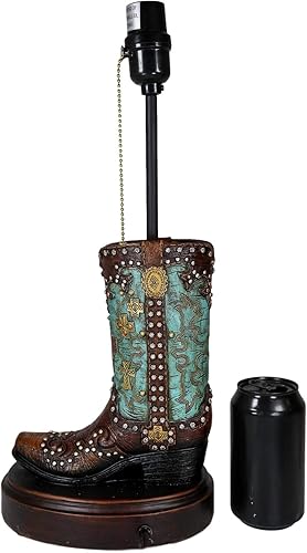 Miniatura 4 de Ebros - Botas vaqueras turquesa con cruces de encaje de desplazamiento y cabezales de clavos de botón, lámpara de mesa de resina pintada a mano con