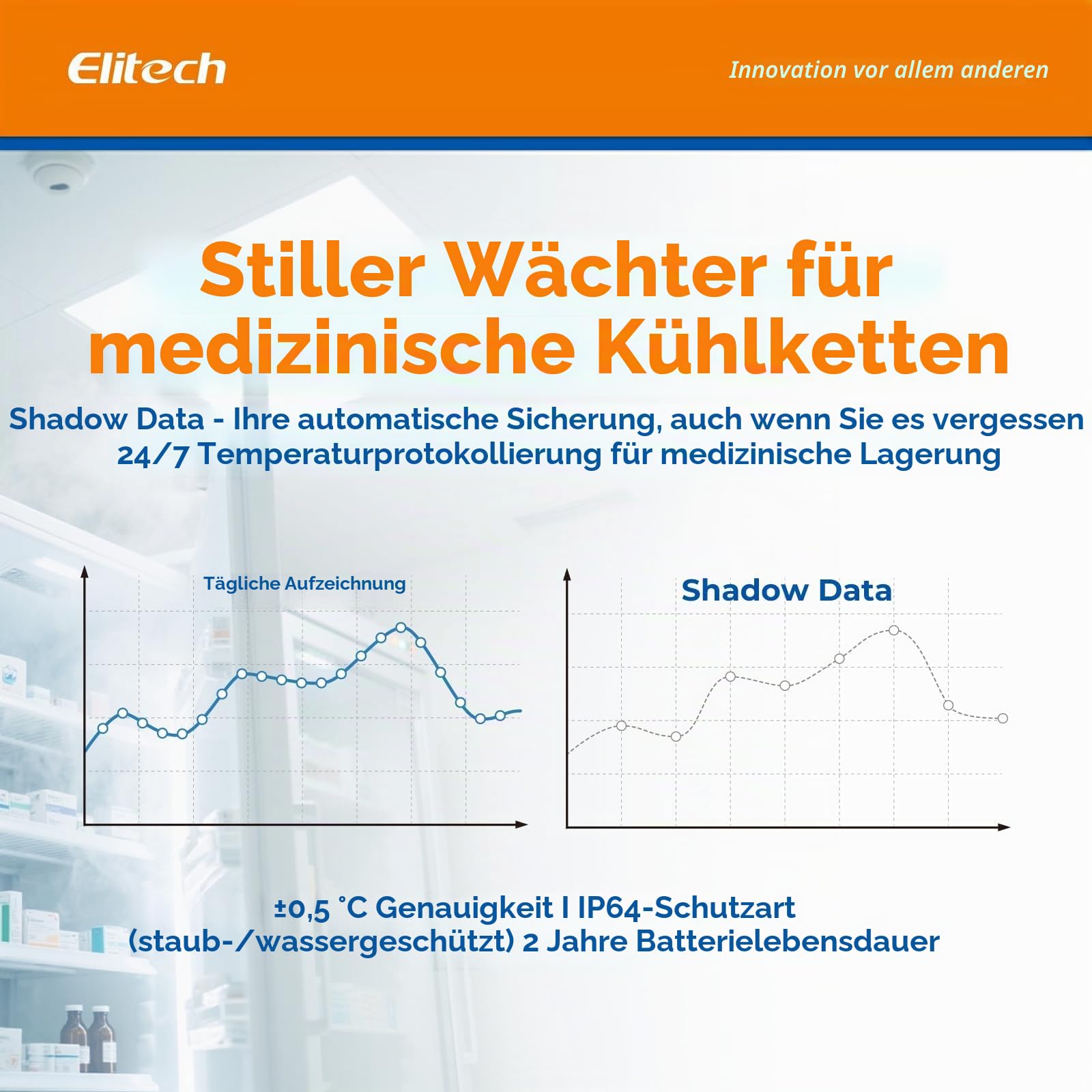 Elitech RC-4Pro Wiederverwendbarer Temperaturdatenlogger, -40~85°C, USB-Datenlogger für PDF & CSV, 64000 Datensätze, mit kostenloser Software & Akustischem Alarm, für Temperaturüberwachung im Labor