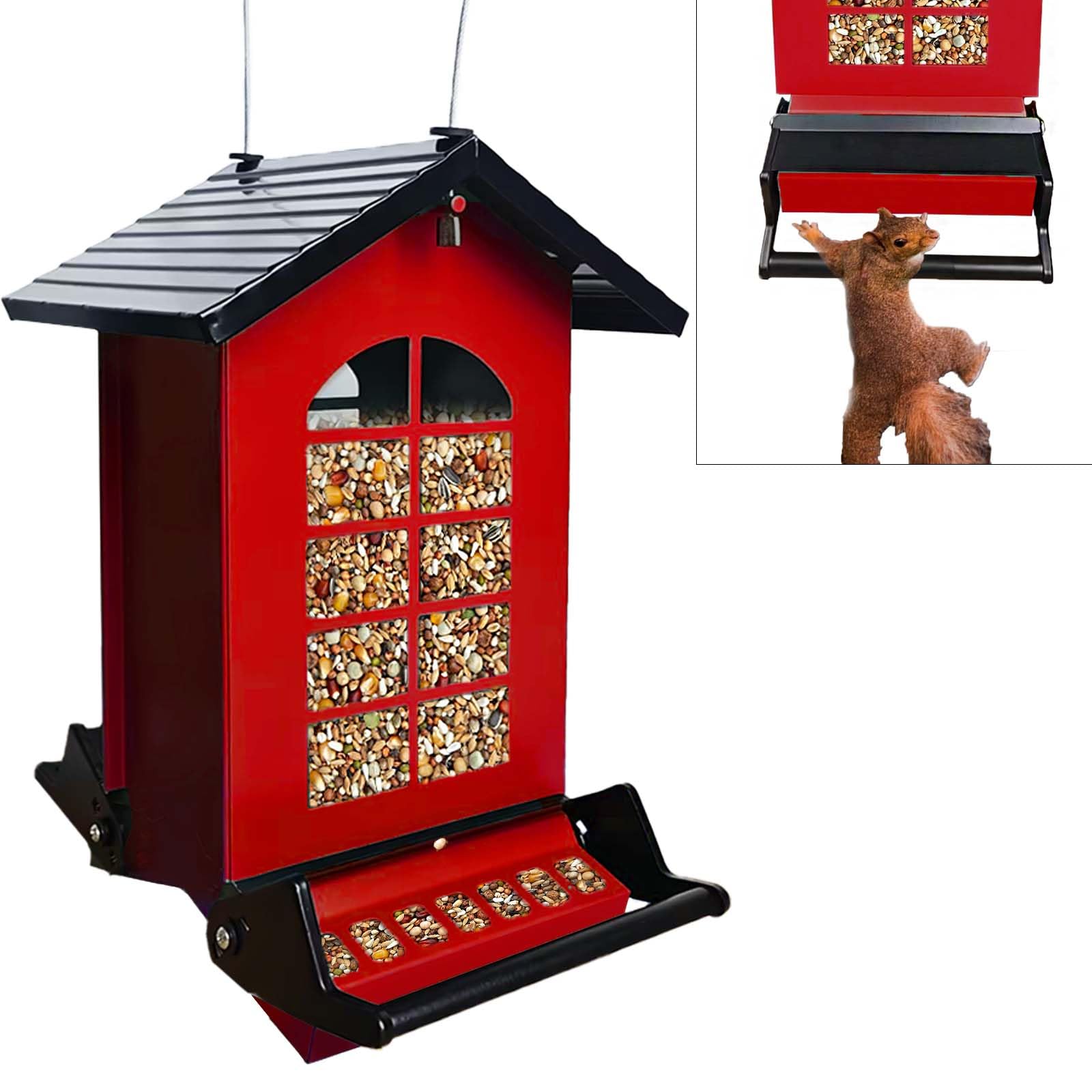 Squirrel Proof Bird Feeder, Metal Wild Bird Feeders for Outdoor, 5LB Large Capacity Hanging Bird Feeder with Bilateral Weight Activated Perches, for Cardinal Blue Jay Finch, Garden Decoration