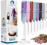Powerful Milk Frother Handheld Foam Maker, Mini Whisk Drink Mixer for Coffee, Cappuccino, Latte, Matcha, Hot Chocolate, with Stand, Red