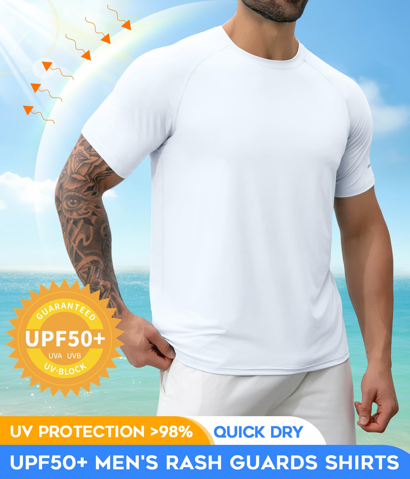 Boyzn 1 or 3er Pack UV Shirt Herren Schwimmshirt UPF 50+ UV Schutz T-Shirt Atmungsaktiv Schnelltrocknend Funktionsshirt Herren Kurzarm Rashguard Badeshirt Wandershirt Surf Sport Shirt für Schwimmen