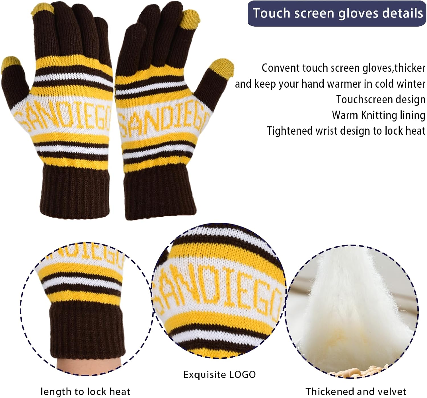 Vintage Classic Skull Cap 3D Embroidery Beanie Cuffed Winter Hat Knit with Touch Screen Gloves Gifts for Fans - Image 3