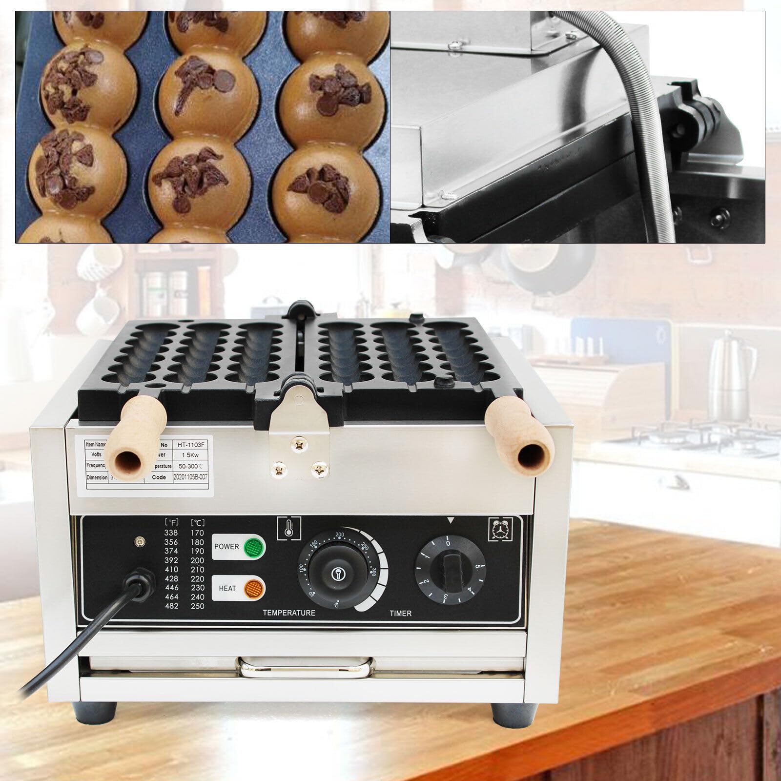 Gofrera comercial de acero inoxidable gofrera antiadherente regulador de temperatura 1500 W eléctrico para gofres de burbujas para panaderías restaurantes quioscos cantinas
