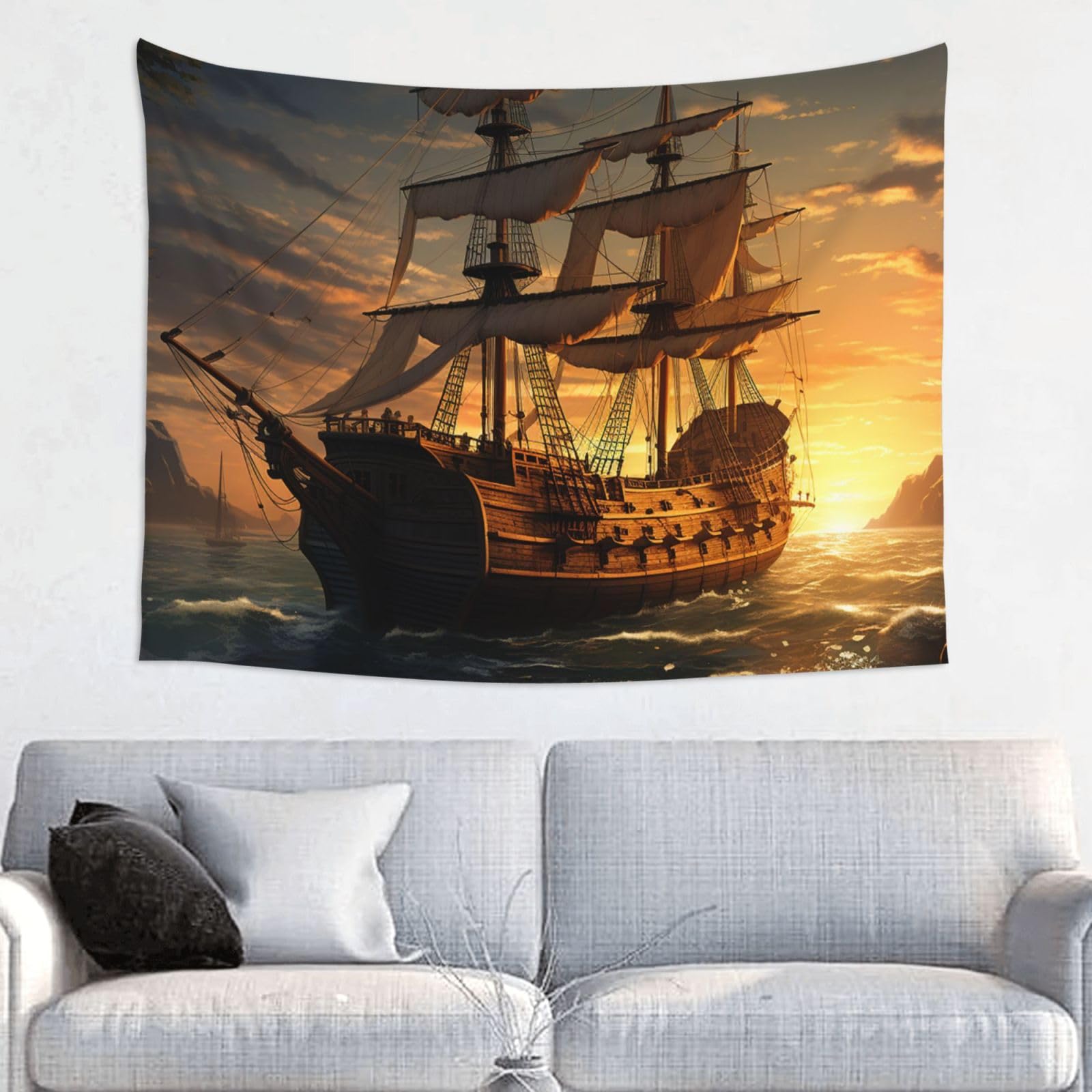 FodPand Fantasy Pirate Ship Tapestry Wall Hanging 29x37in Tapestries Wall Backdrop Room Poster Art Aesthetic Decor For Home Office Bedroom Living Room Dorm