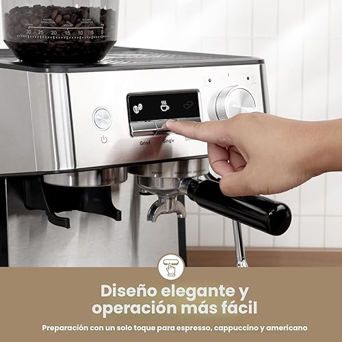 Miniatura 2 de Gevi Máquina de café expreso con molinillo y espumador de leche, cafetera profesional de 20 barras para el hogar, tanque de agua extraíble, varita