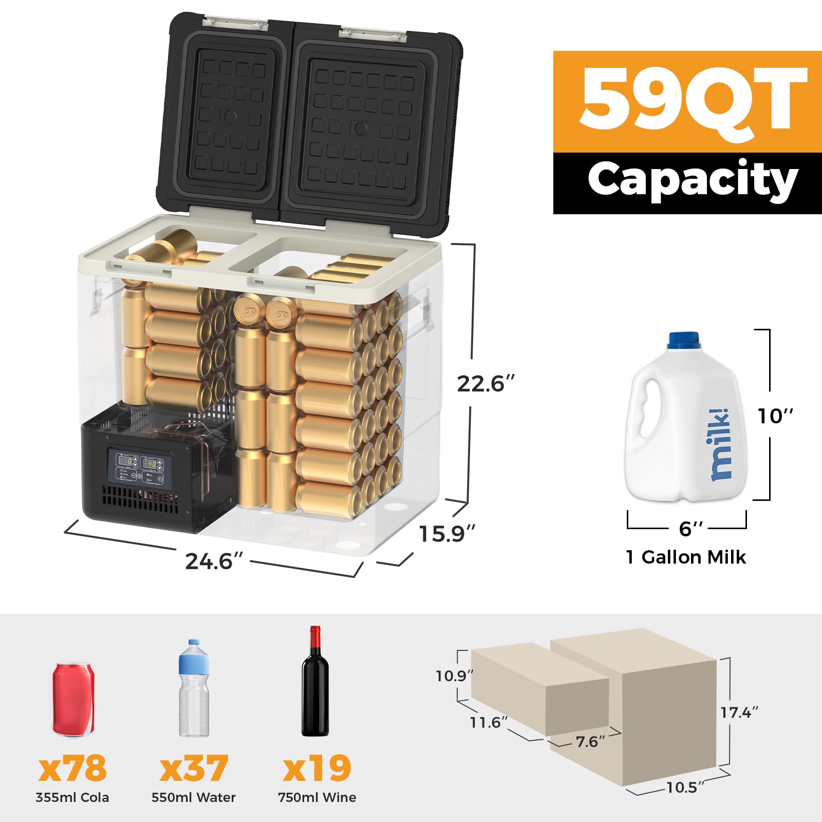 Setpower DT55 Portable Refrigerator with PG216 Mobile Power, 59QT(55L) Dual Zone 12 Volt Fridge Freezer with APP Control, Fast Cooling Electric Coolers for Vehicles, Camping, Traveling