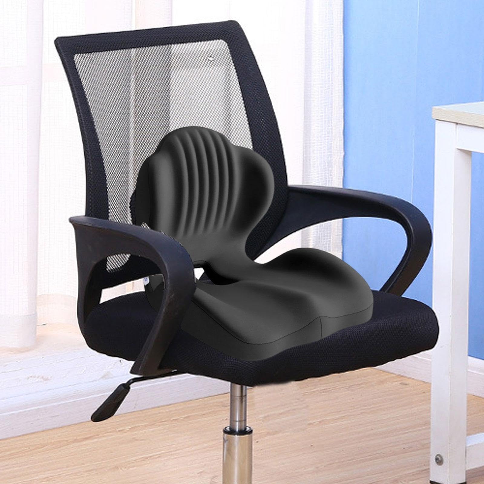 Cuscino Seduta Memory Foam Supporto Schiena Pad Sedia Ergonomico con Rivestimento Rimovibile E Base Antiscivolo Adatto per, Nero