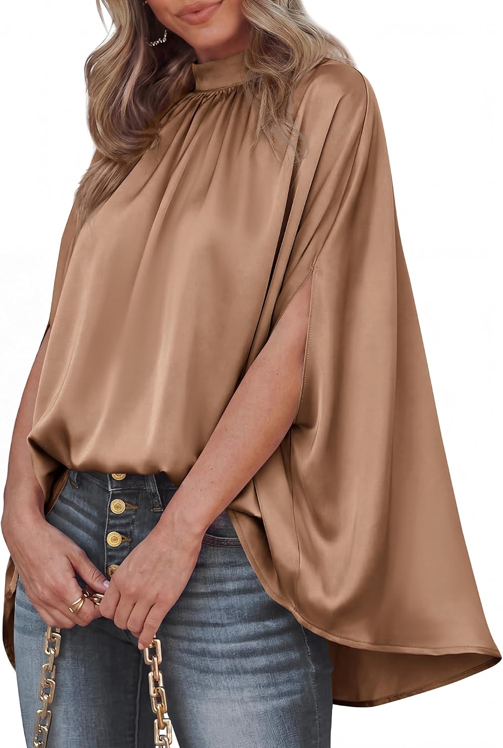 BTFBM Oversized Satin Womens Summer Tops 2026