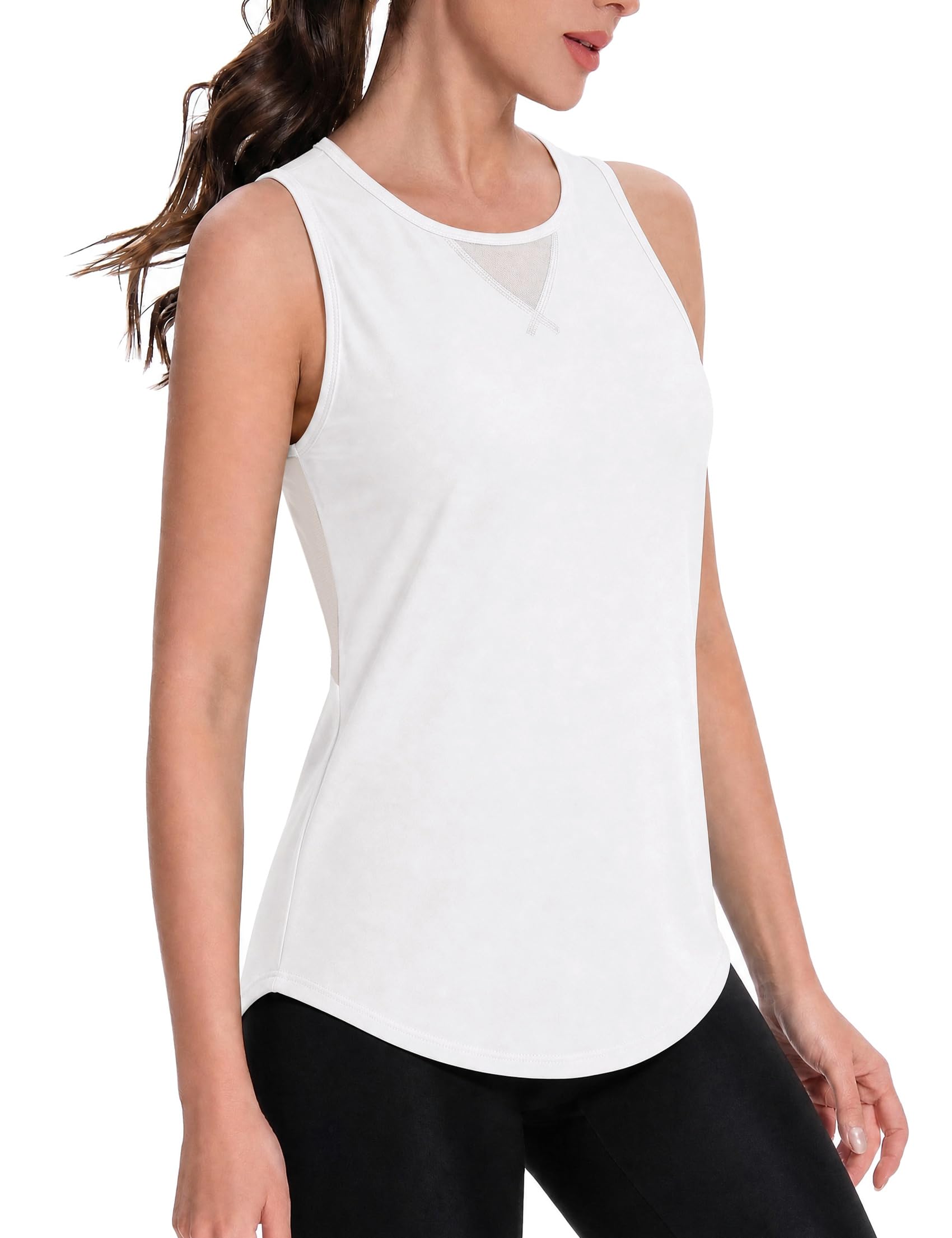Crewhpo Sport Top Damen Tank Top Sommer Ärmelloses Sportshirt Fitness Oberteil Laufshirt Wandershirt Atmungsaktiv Yoga Shirt mit Netzeinsatz Schnelltrocknend S-XXL