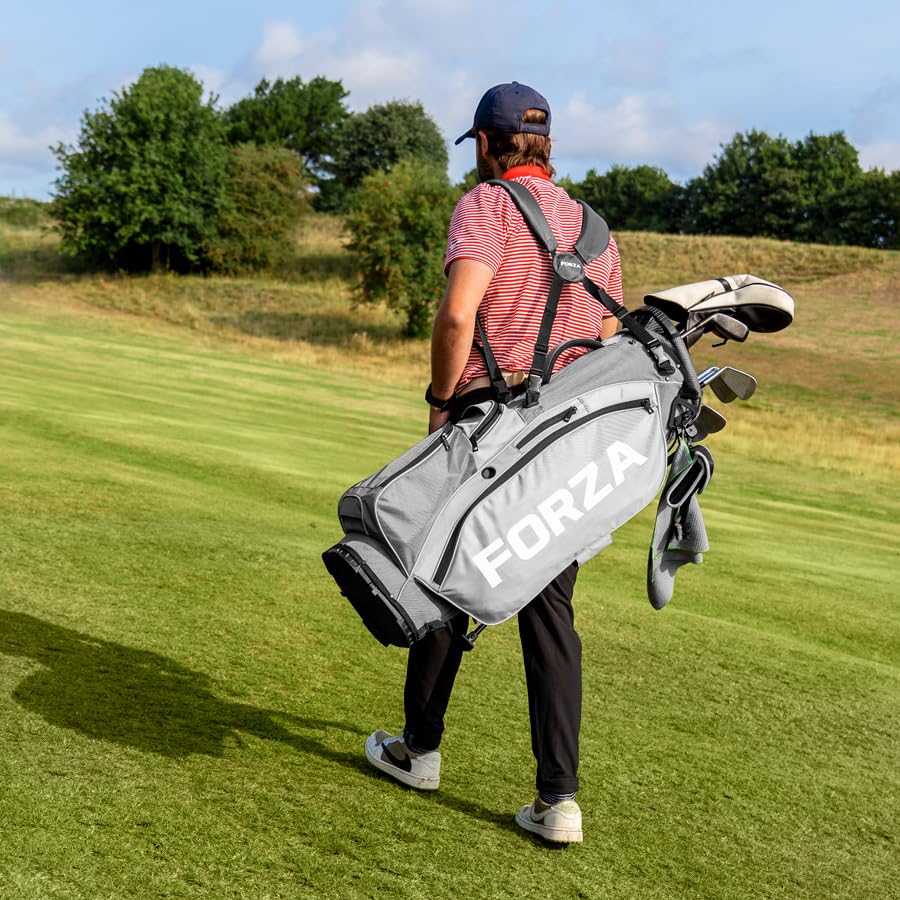 FORZA Bolsa de golf con soporte | Bolsa divisora ligera de 5 vías para palos de golf con doble correa acolchada y 6 bolsillos con cremallera - Almacenamiento organizado y transporte cómodo para todos