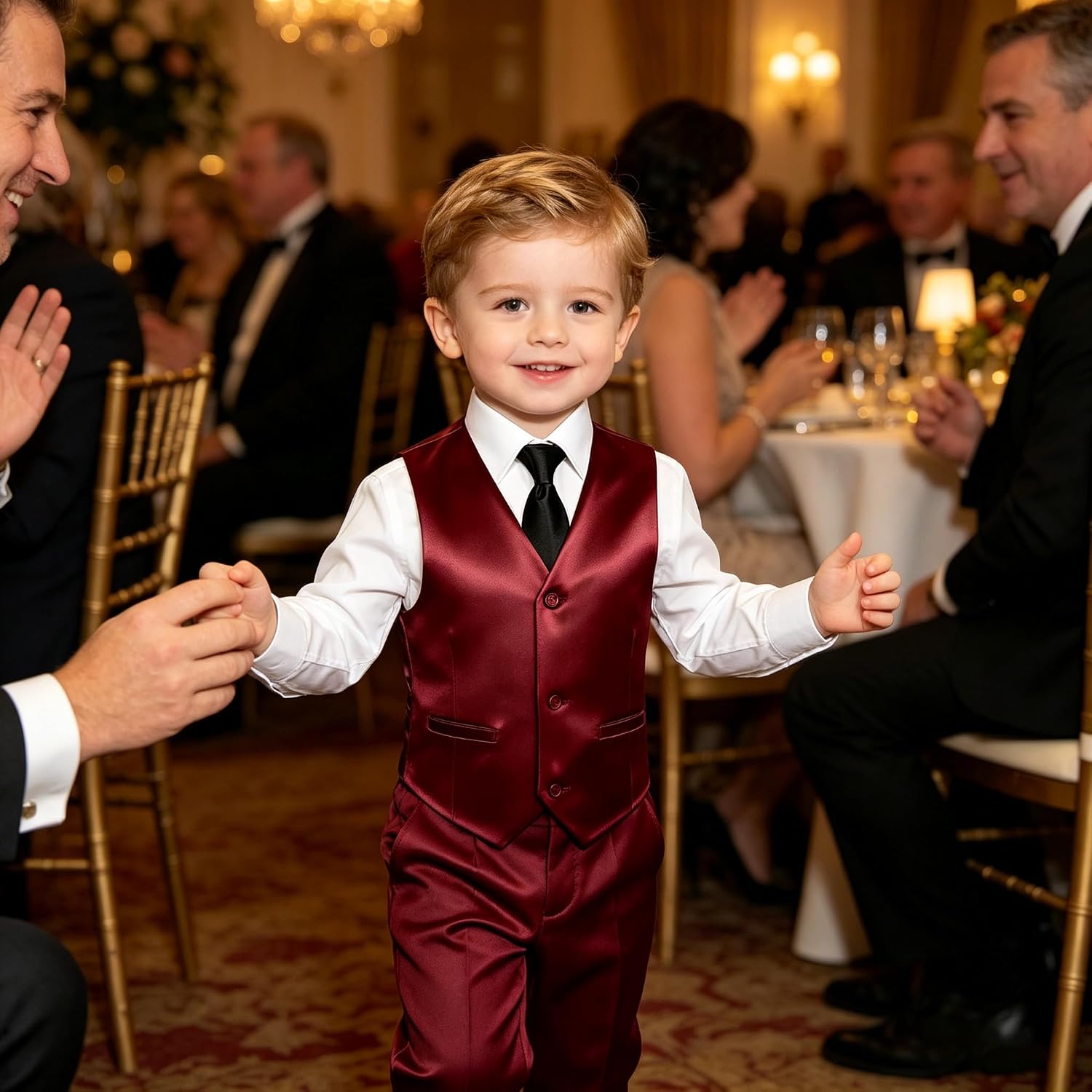 Toddler Boys Satin Vest Shiny Kids Dress Vests and Tie Set Wedding Prom Ring Bearer Outfit 3 Piece Baby Boy Waistcoat