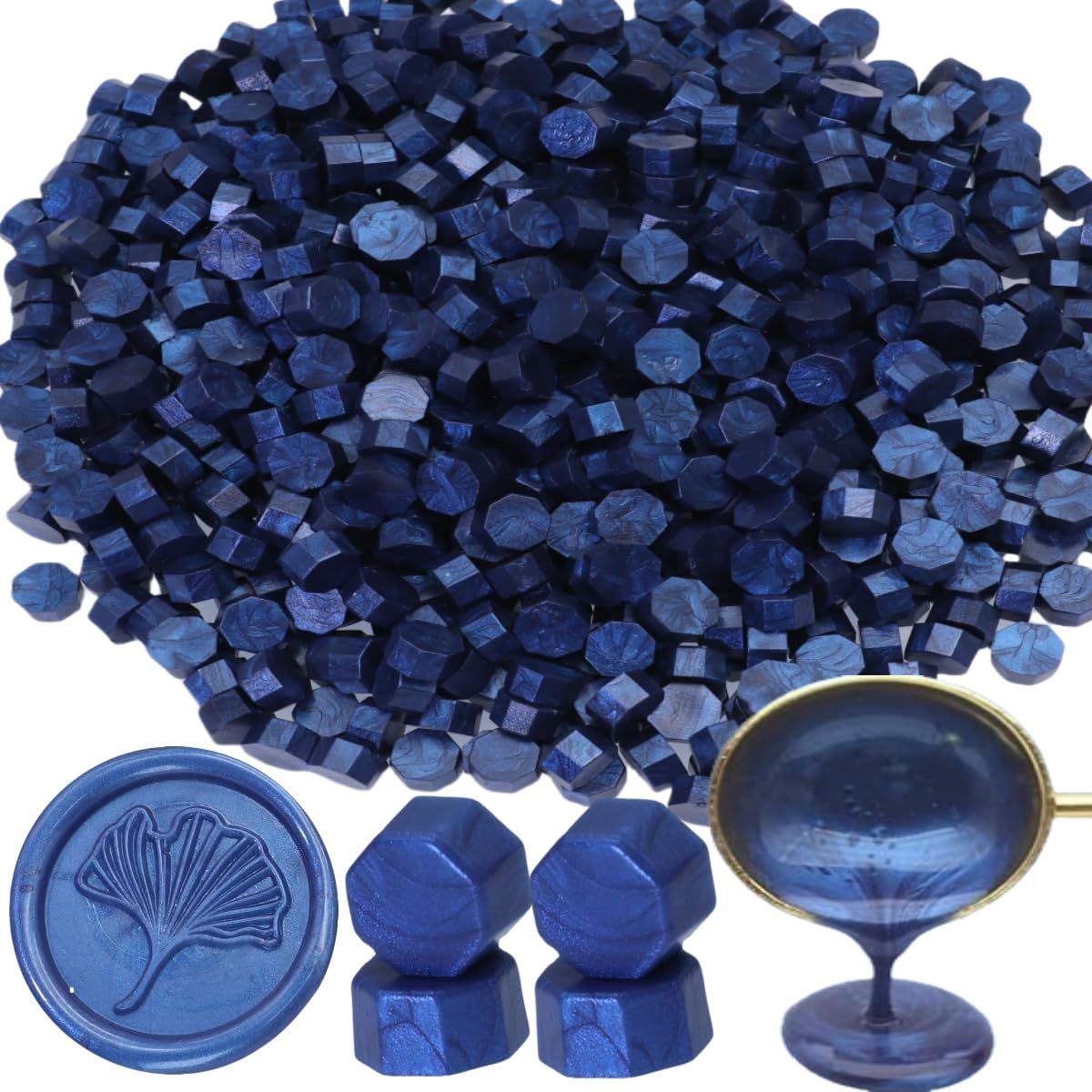 300 Pcs Wax Seal Beads, Sealing Wax Beads, Refilling Octagon Wax Sealing Beads for Wax Stamp Sealing, Perfect for Wedding Invitations, Christmas Cards, Envelopes, Letter Sealing (Ocean Blue)