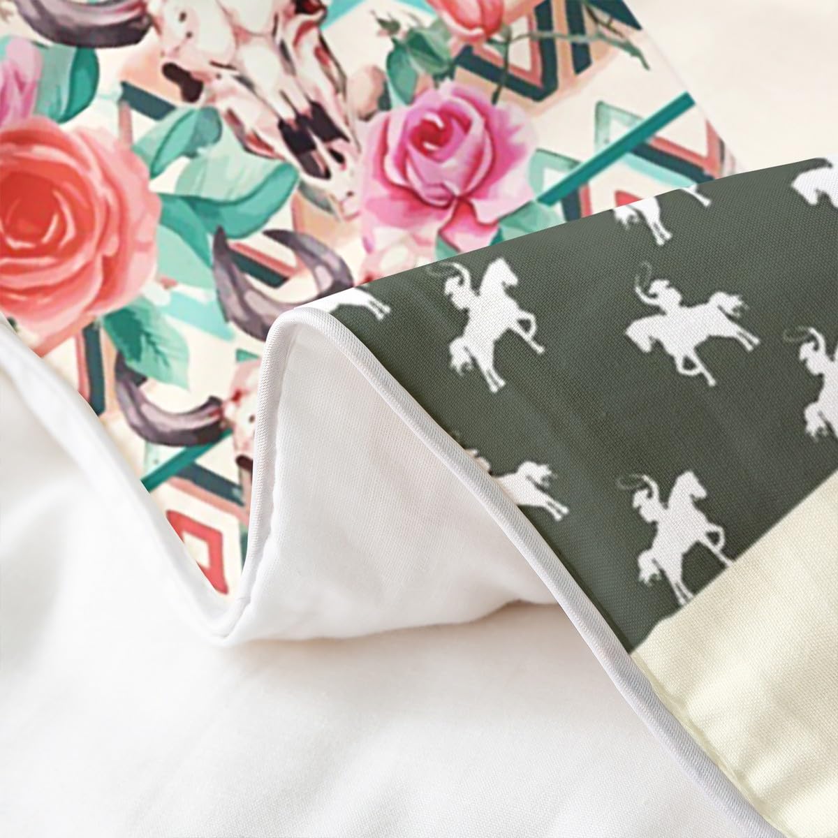 Homemissing Set di biancheria da letto per bambini verde occidentale azteco letto singolo stivali selvaggi cowgirl copripiumino 100% cotone per ragazzi decorazione camera da letto toro teschio