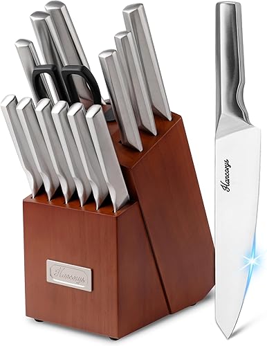 Juego de cuchillos de acero inoxidable japonés con afilador integrado, cuchillos afilados con mango ergonómico antideslizante, apto para plateado