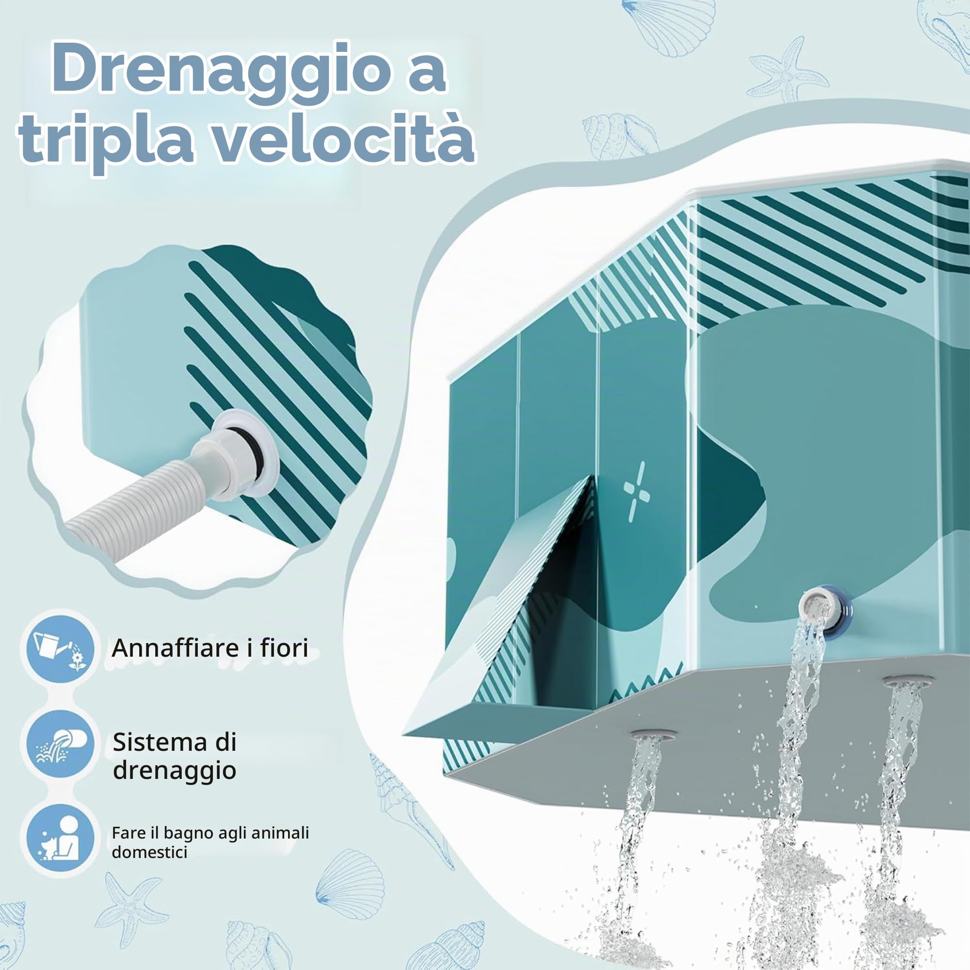 Piscina pieghevole, in plastica rigida, rettangolare, per adulti, non gonfiabile, per esterni, cortile