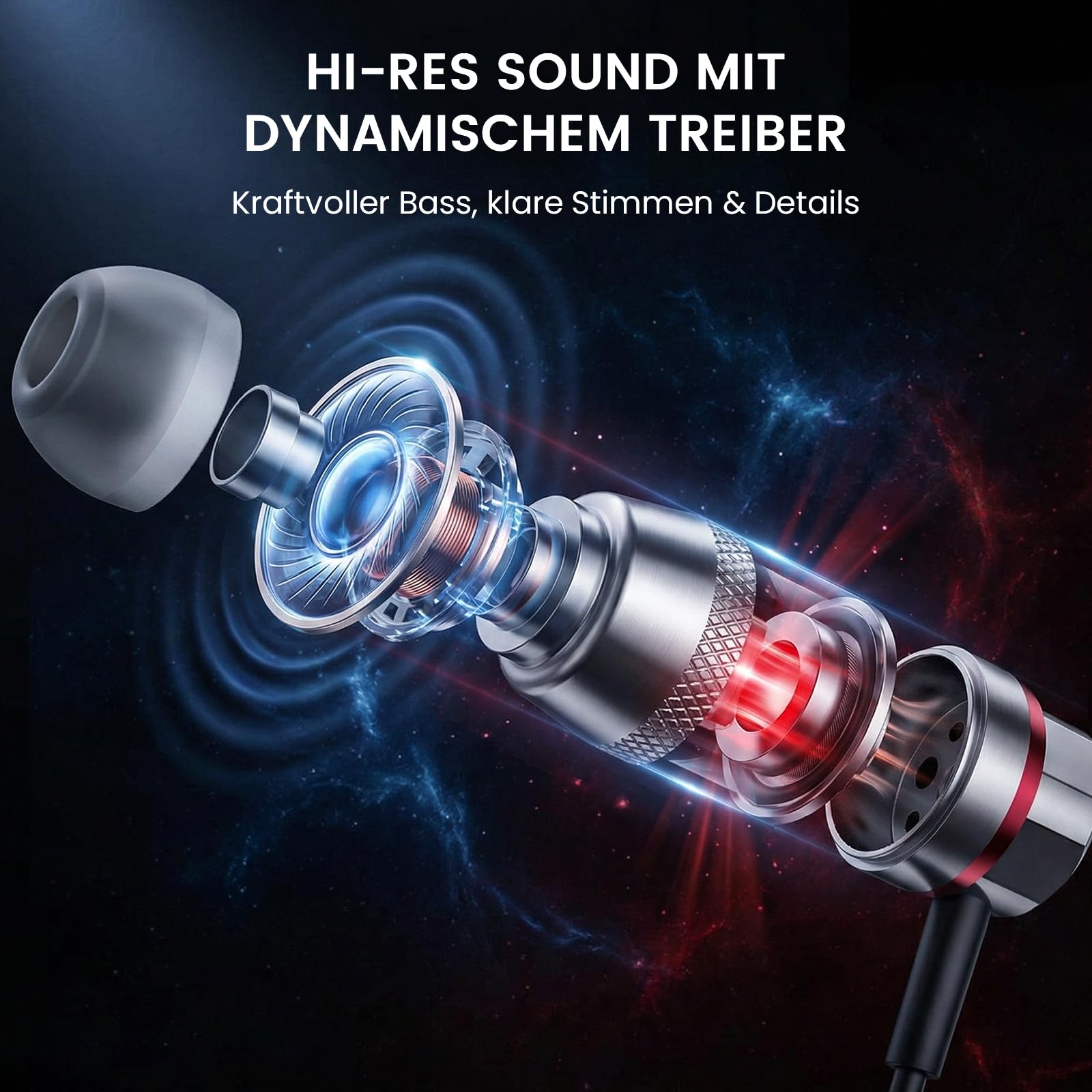 HIFI WALKER HiFi In-Ear Kopfhörer mit Mikrofon, 3,5 mm Kabelkopfhörer mit In-Line-Steuerung, 9,2 mm Dynamiktreiber, Aluminium-Gehäuse für Smartphone, Laptop, PC und Tablet
