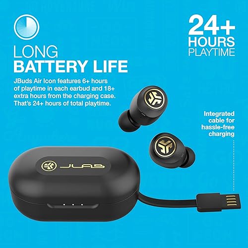 Miniatura 3 de JLab JBuds Air Icon True Auriculares inalámbricos Bluetooth + funda de carga, negro y dorado, resistencia al sudor IP55, conexión Bluetooth 5.0,