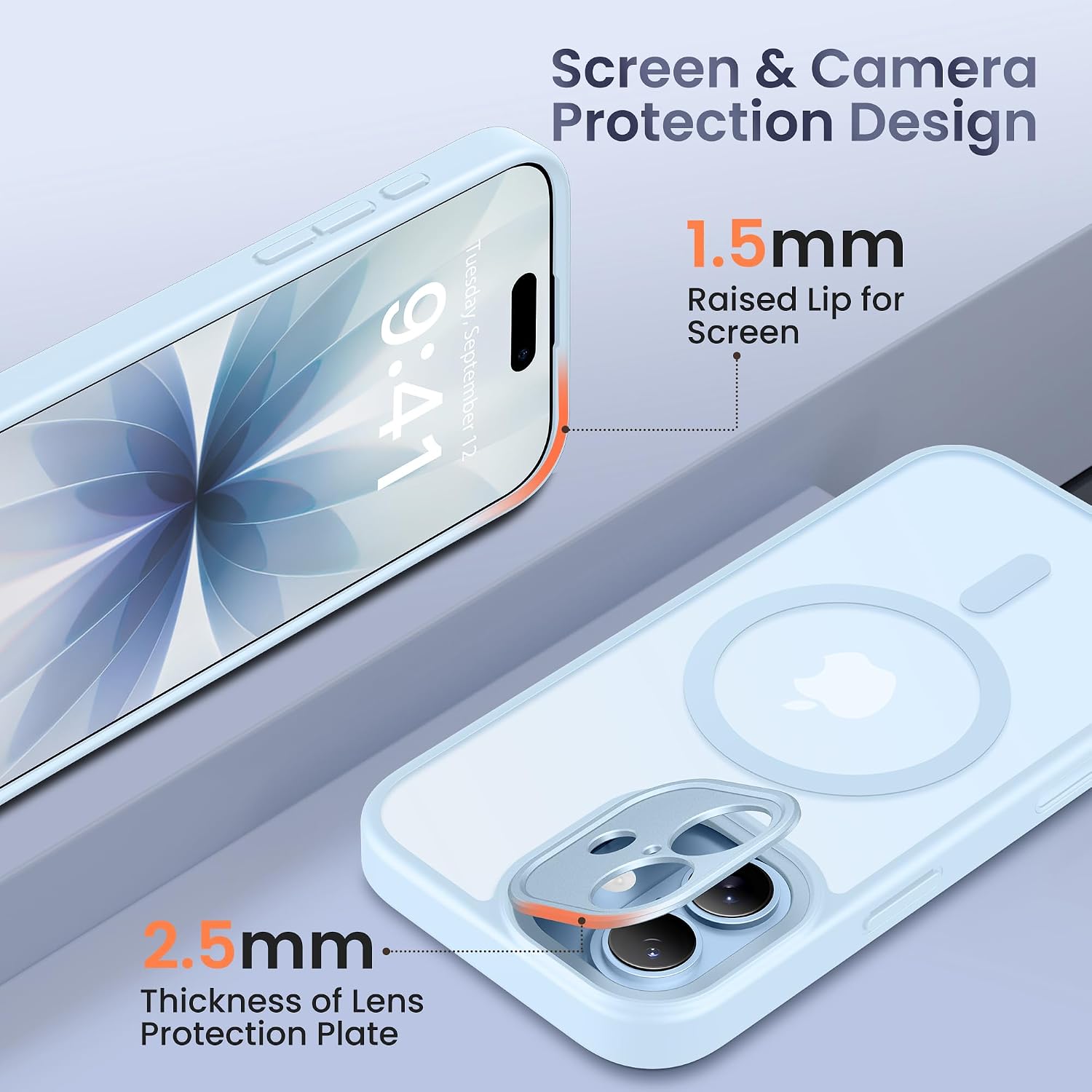 GolbinBox for iPhone 17 Case with Stand,Compatible with MagSafe,[Camera Control][Military Drop Protection] Shockproof Slim Translucent Matte Phone Cover for iPhone 17 6.3", Light Blue