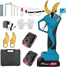 Secateur Electrique Sans Fil 50mm: Sécateur Électrique Sans Balais avec 21V 2x2000mA Batteries, 2PCS SK7 Professionnel Sécateur Lame Convient Pour Jardinage Arbustes, Raisins, Olives