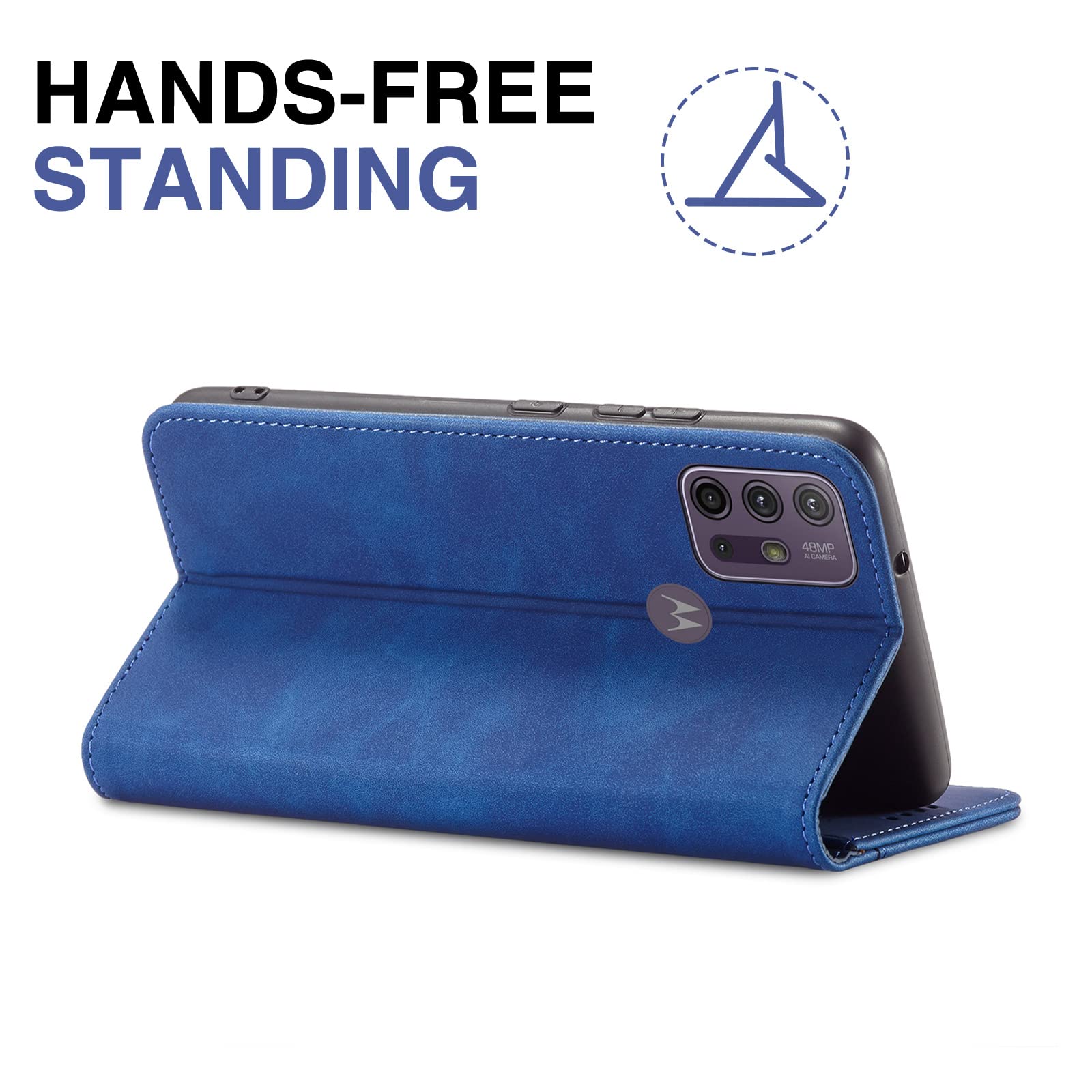 OKZone Cover per Motorola Moto G30/G10/G20, Custodia Flip Pelle PU Premium Portafoglio Magnetica Libro con Slot Schede, Slim Silicone TPU Bumper Wallet Supporto Case Antiurto Cover (Blu