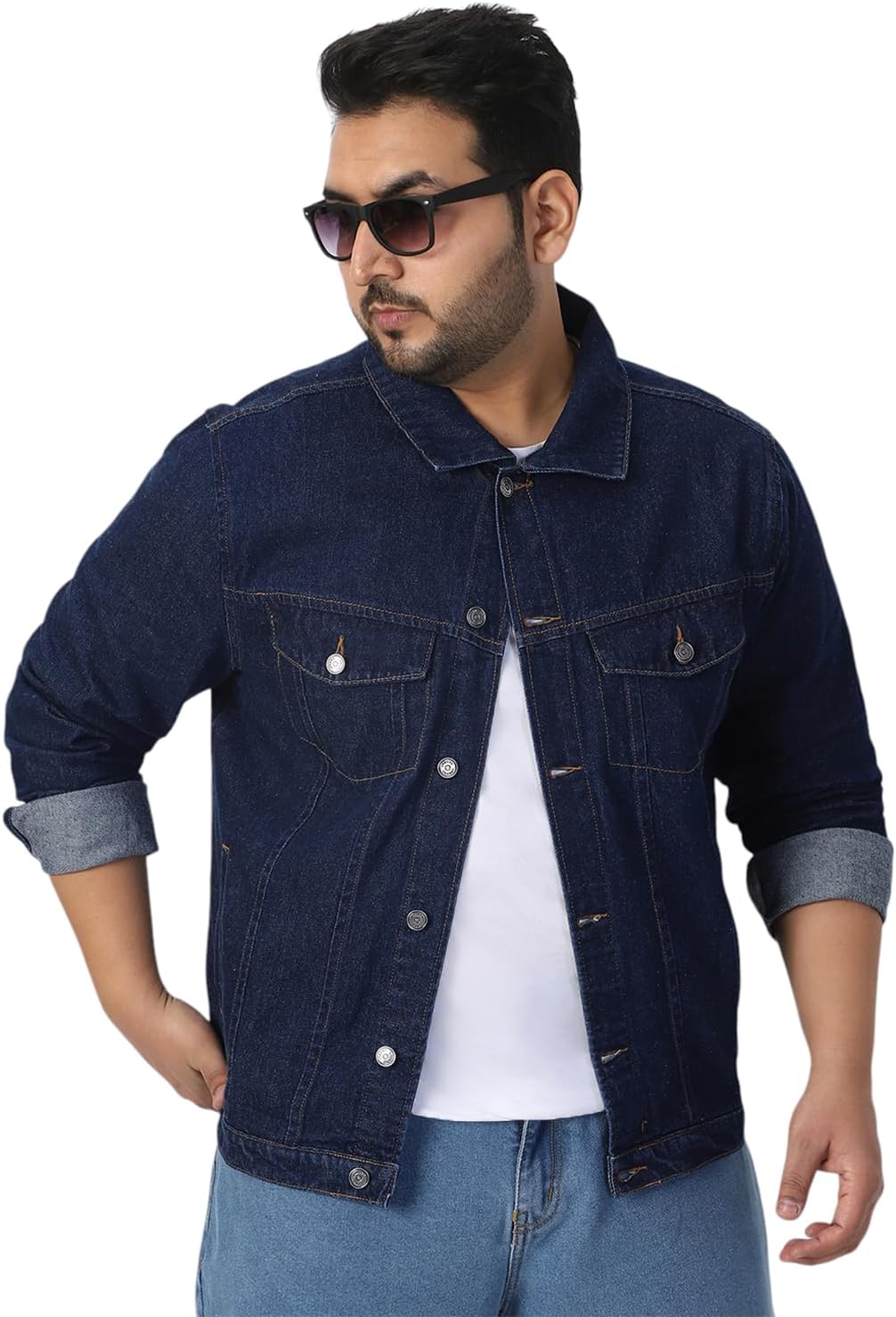 Urbano PlusMen's Regular Fit Washed Full Sleeve Denim Jacket, Blue, 50