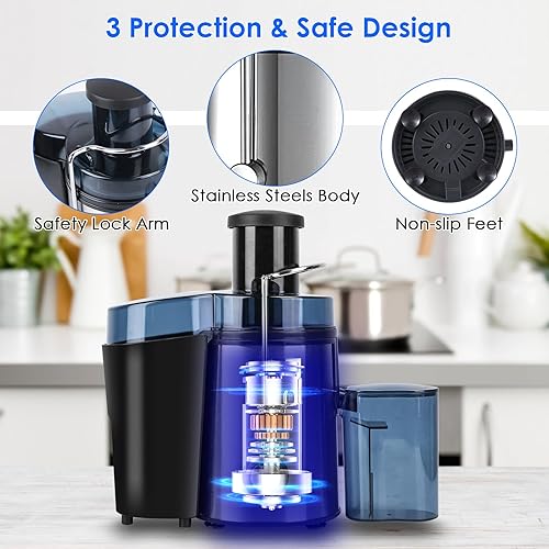 Miniatura 7 de Máquinas exprimidoras, extractor centrífugo de jugo de 1000 W con canal de alimentación más grande de 3.2 pulgadas, ajuste de 3 velocidades, fácil